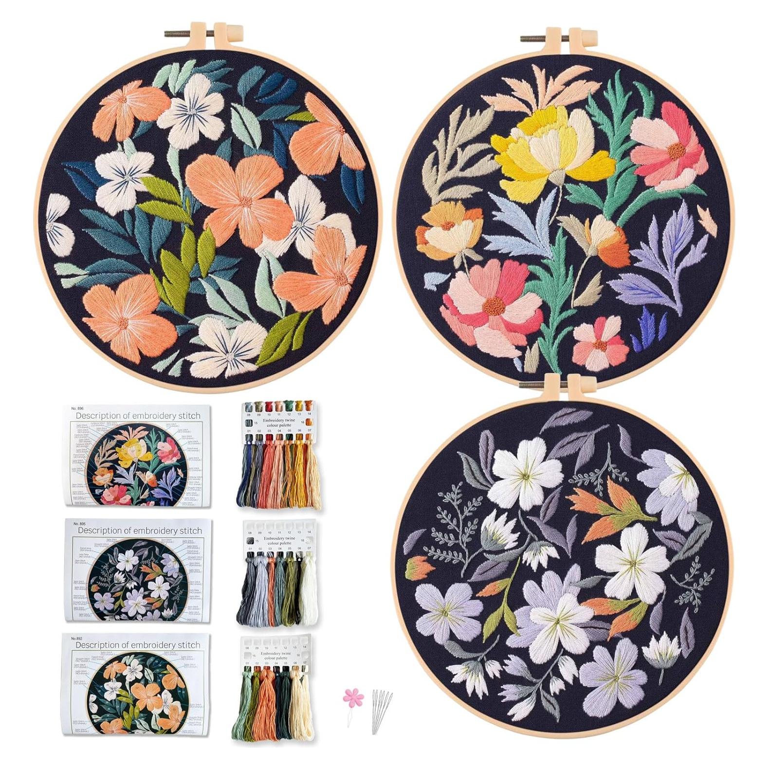 Kit de Bordado Myfelicity - 3 Aros Decorativos Flores