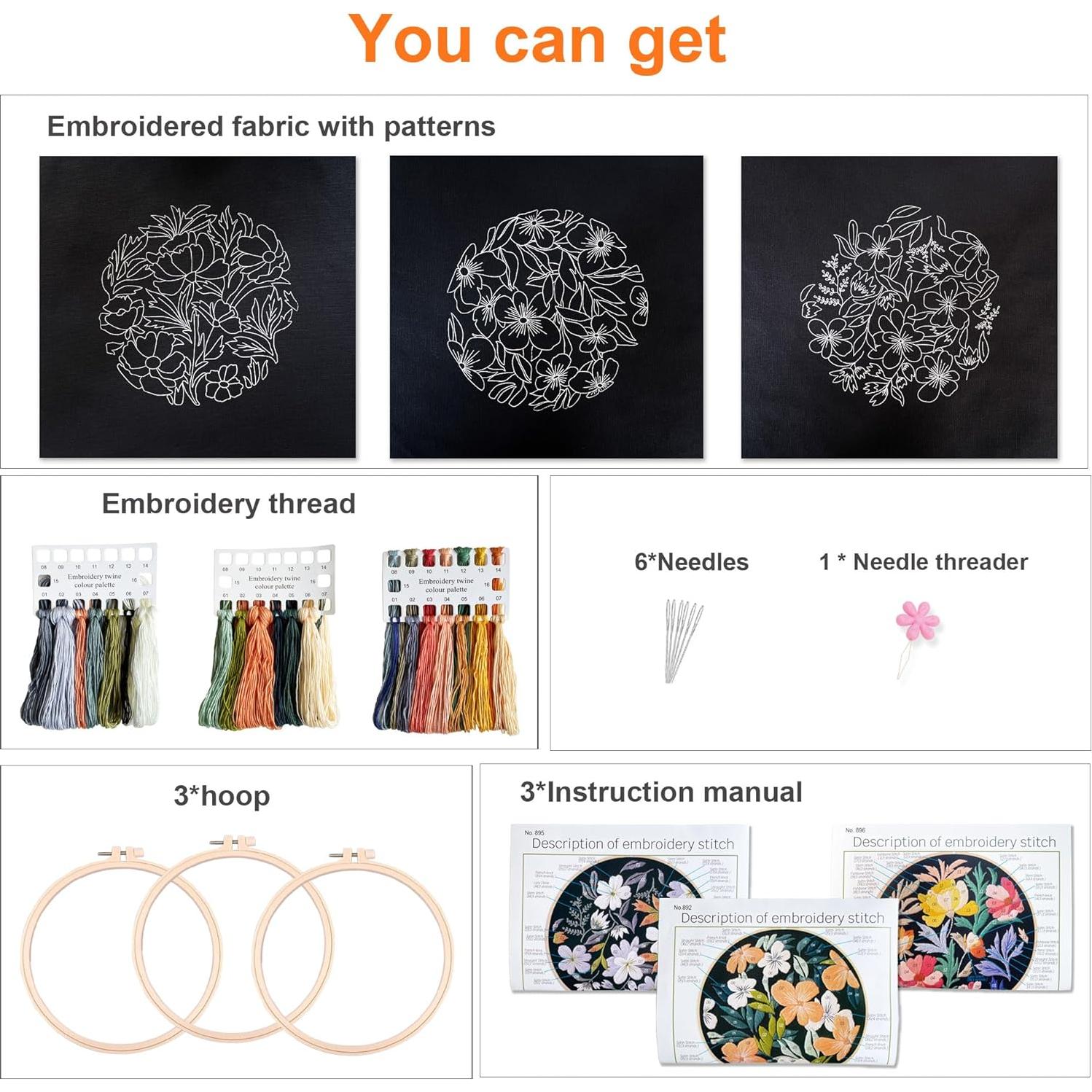 Kit de Bordado Myfelicity - 3 Aros Decorativos Flores