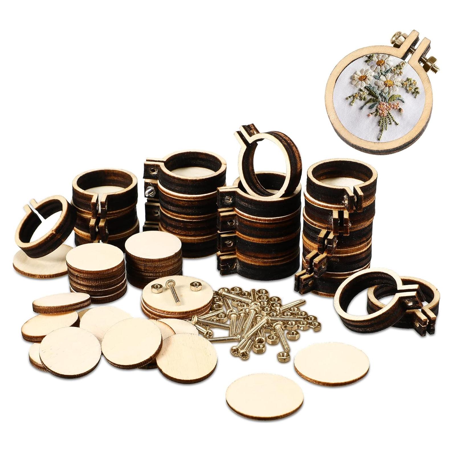 Jetec 60 Mini Aros de Bordado de Madera 3x2.5 cm Ajustables