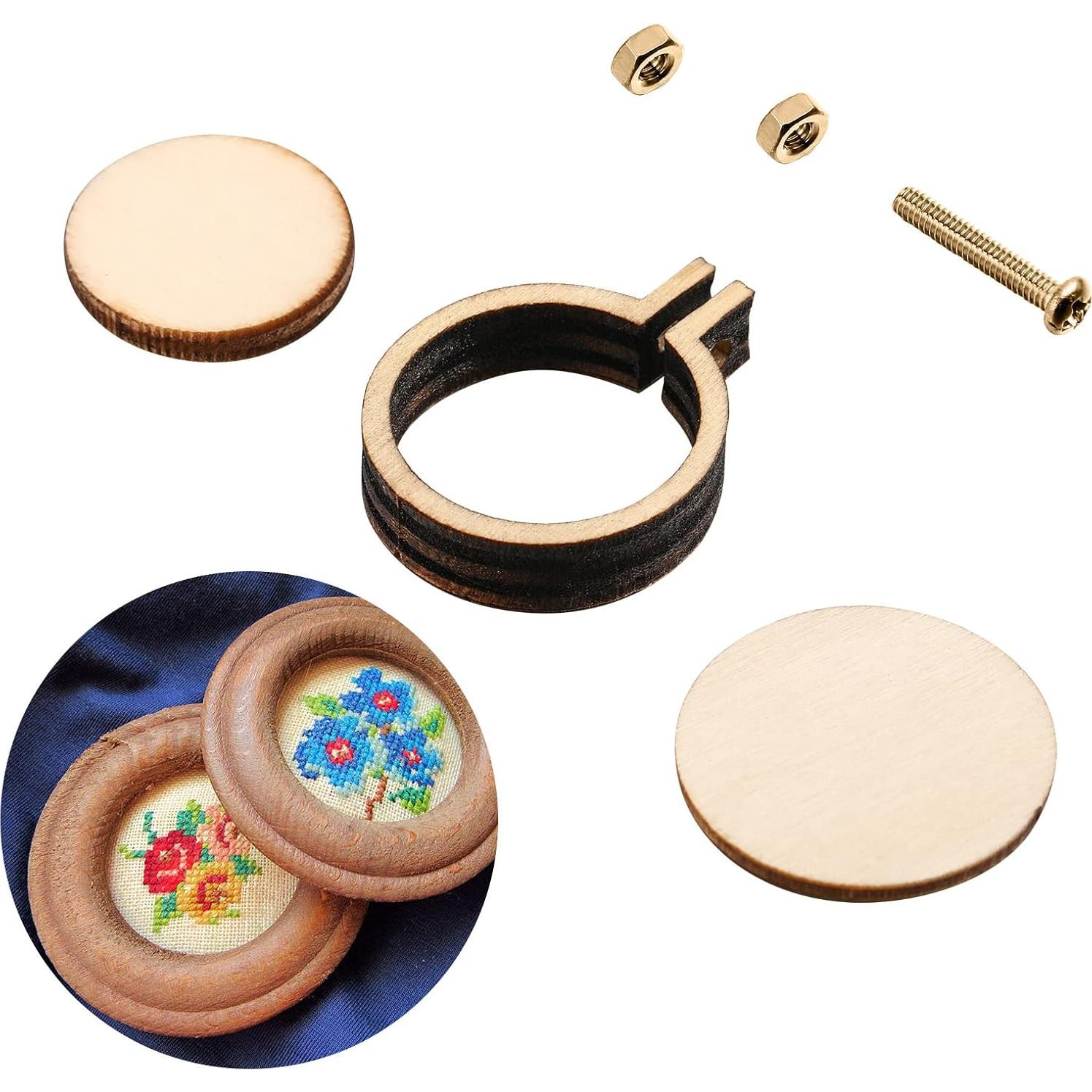 Jetec 60 Mini Aros de Bordado de Madera 3x2.5 cm Ajustables
