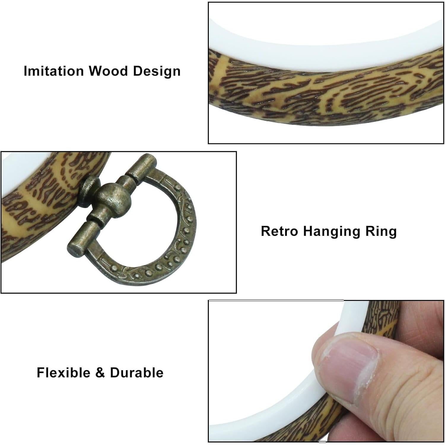 Kyuionty 3 Marcos Redondos de Bordado 10 cm Imitación Madera