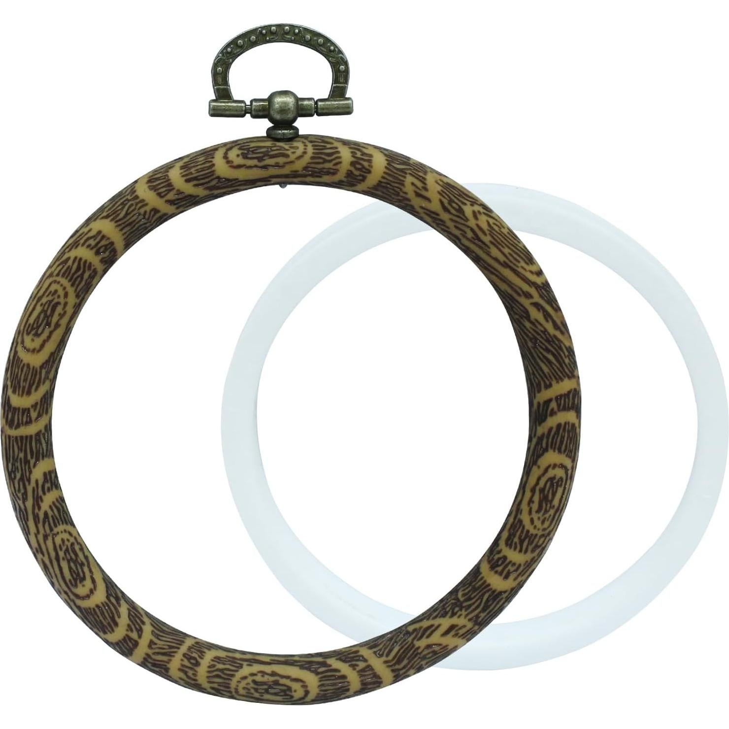 Kyuionty 3 Marcos Redondos de Bordado 10 cm Imitación Madera