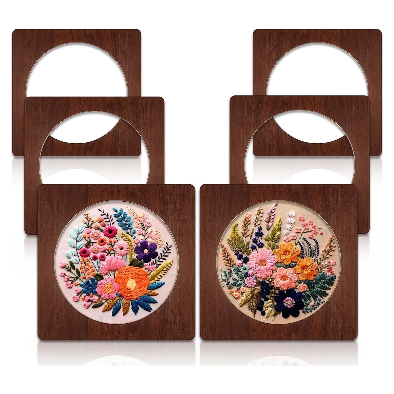 Juego de 6 Marcos de Aro de Bordado de Madera 21 cm Wenqik