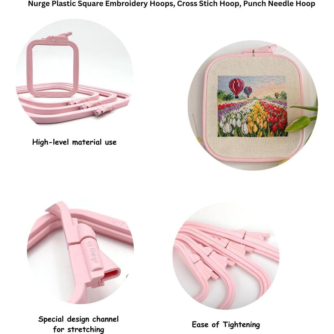 Juego de 4 Aros de Bordado Rectangulares Nurge Rosa 14.5-25 cm