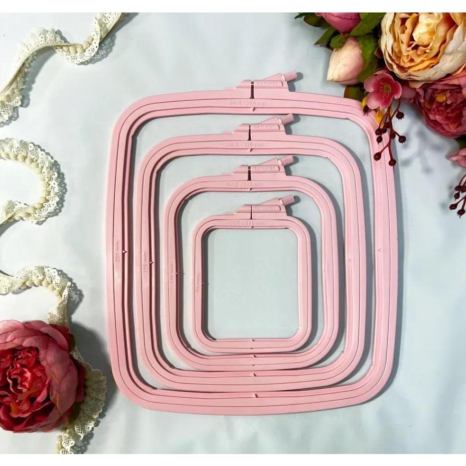 Juego de 4 Aros de Bordado Rectangulares Nurge Rosa 14.5-25 cm
