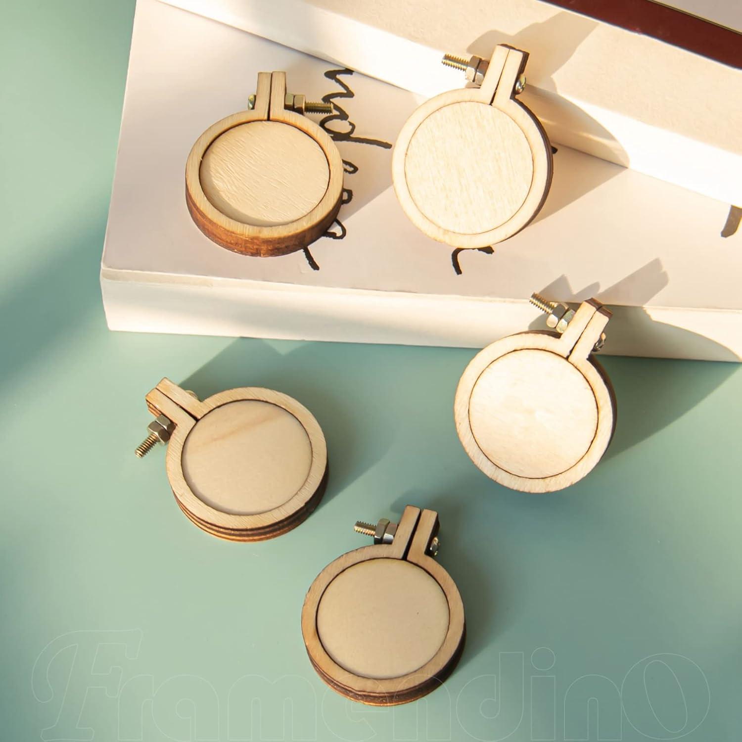 Framendino, 20 Pack Mini Embroidery Hoops Wood Round Cross Stitch for Frame Crafts Jewelry