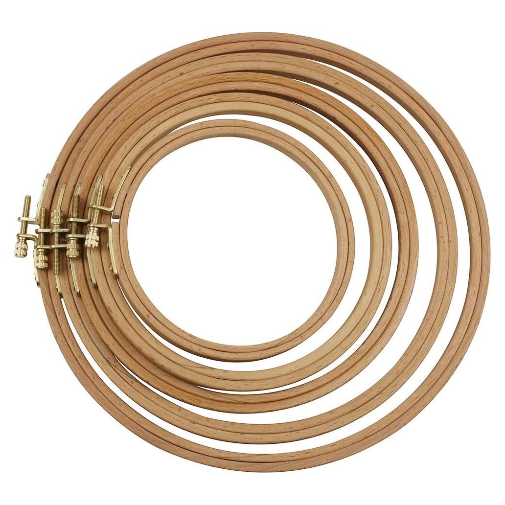 Juego de 5 Aros de Bordado de Madera de Haya 13-23 cm