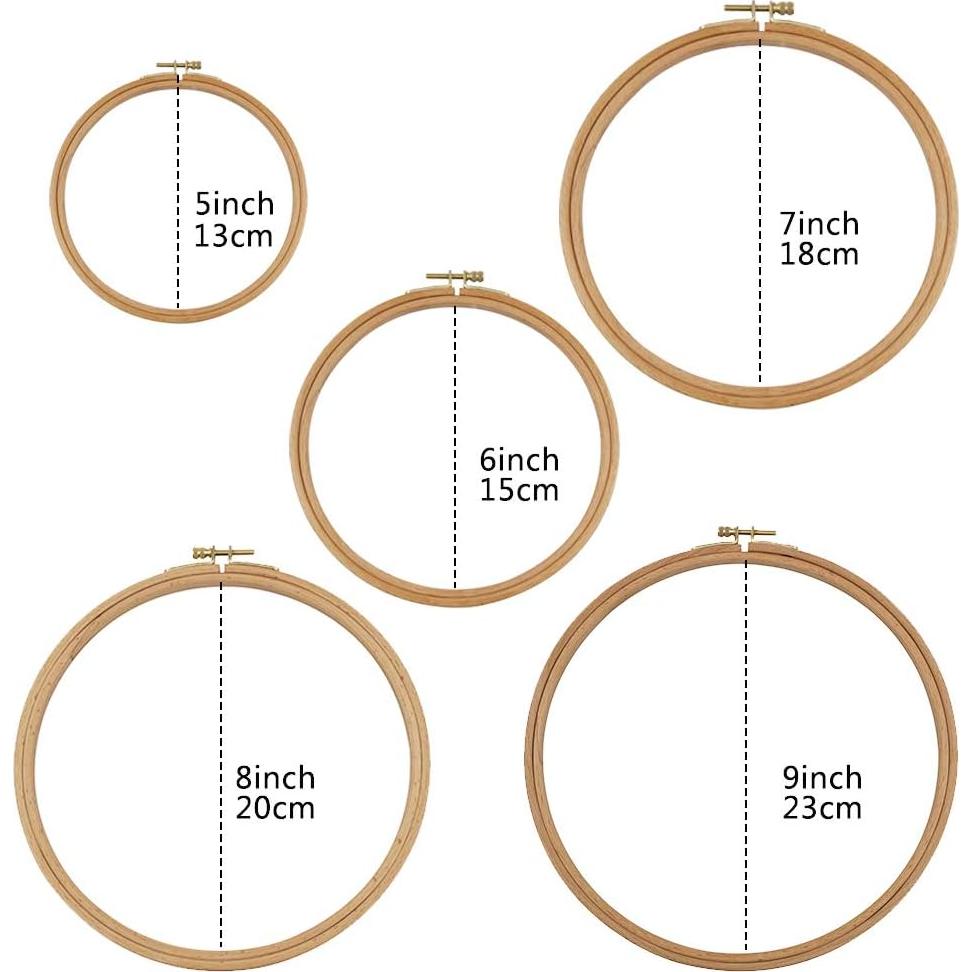 Juego de 5 Aros de Bordado de Madera de Haya 13-23 cm