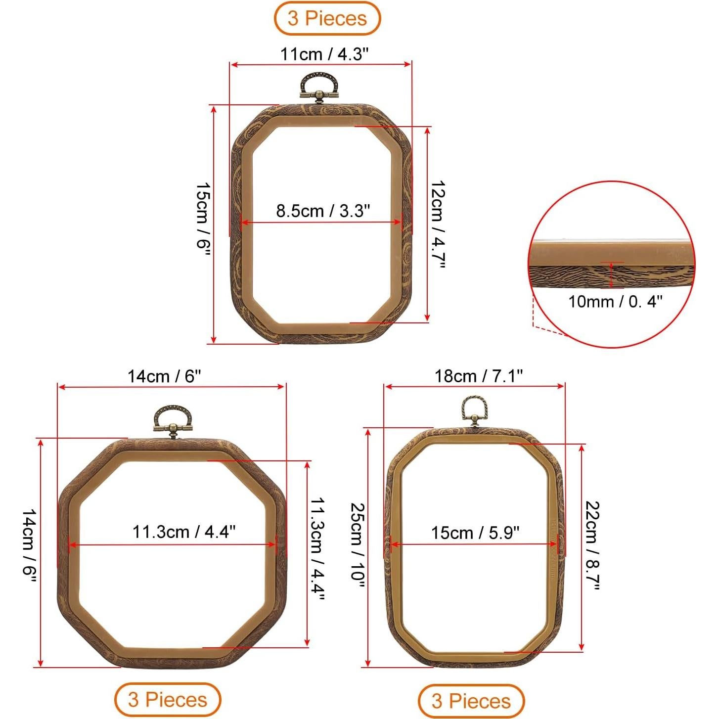 Set de 9 Aros de Bordado PATIKIL - 3 Tamaños, Plástico Goma