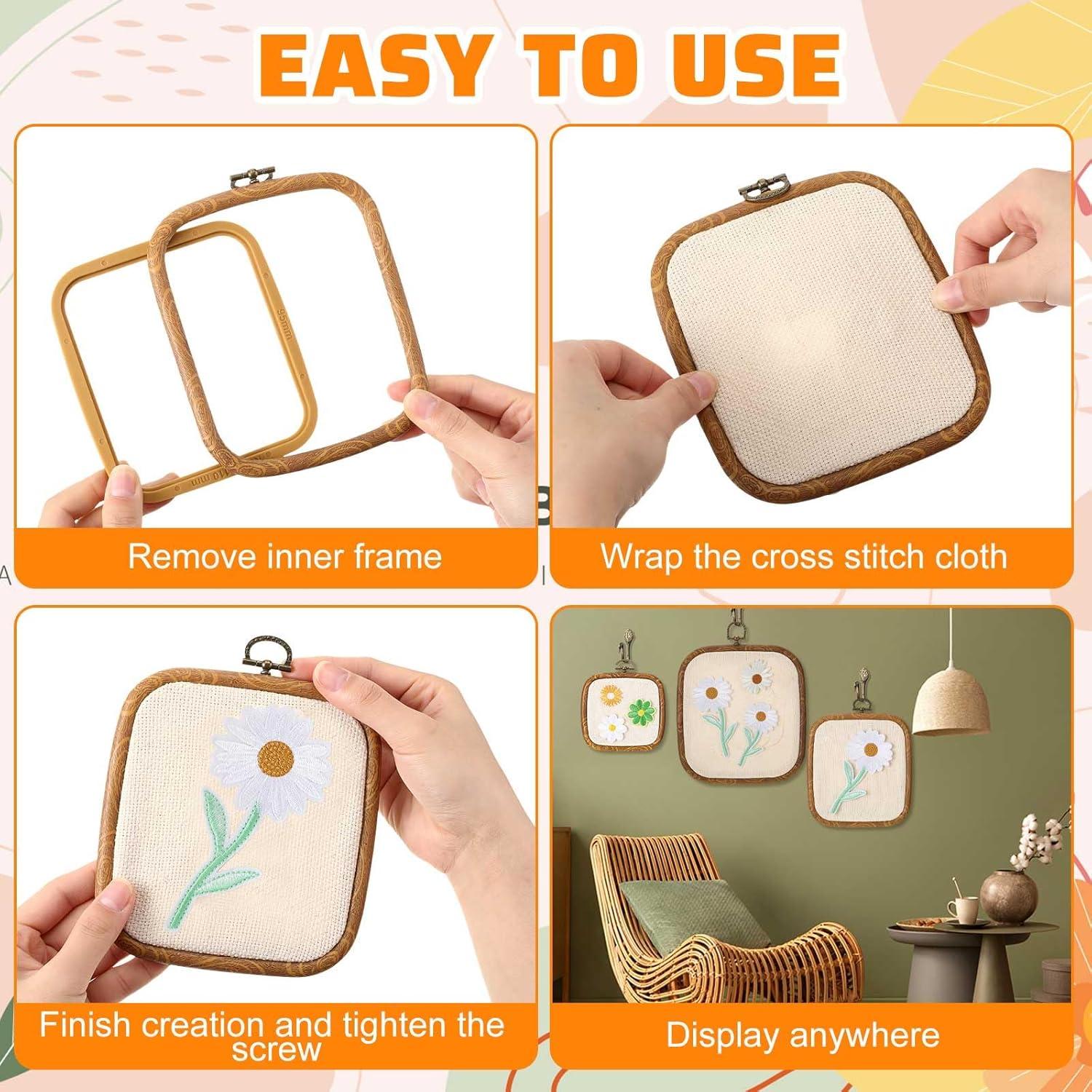 Qunclay 6 Aros de Bordado Cuadrados para Manualidades 3 Tamaños