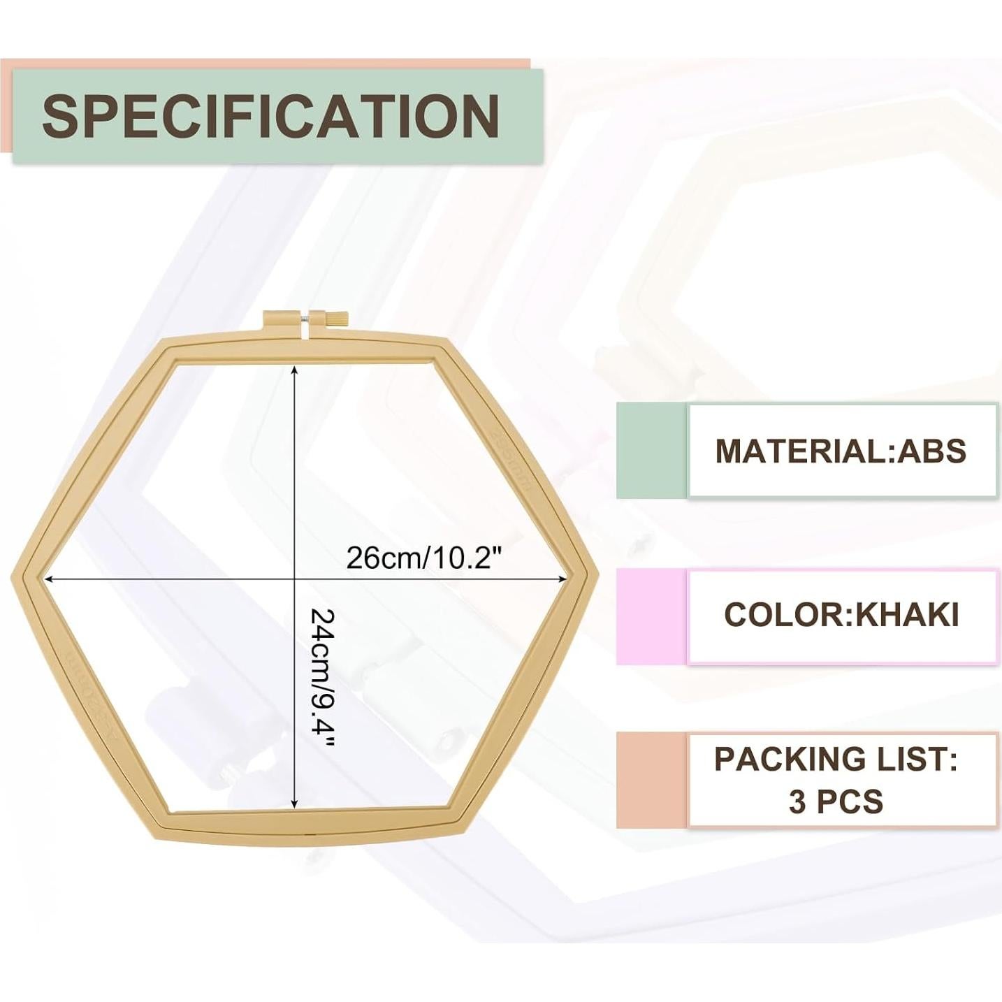Aros de Bordado Hexagonales PATIKIL 3 Piezas 26x24 cm Caqui