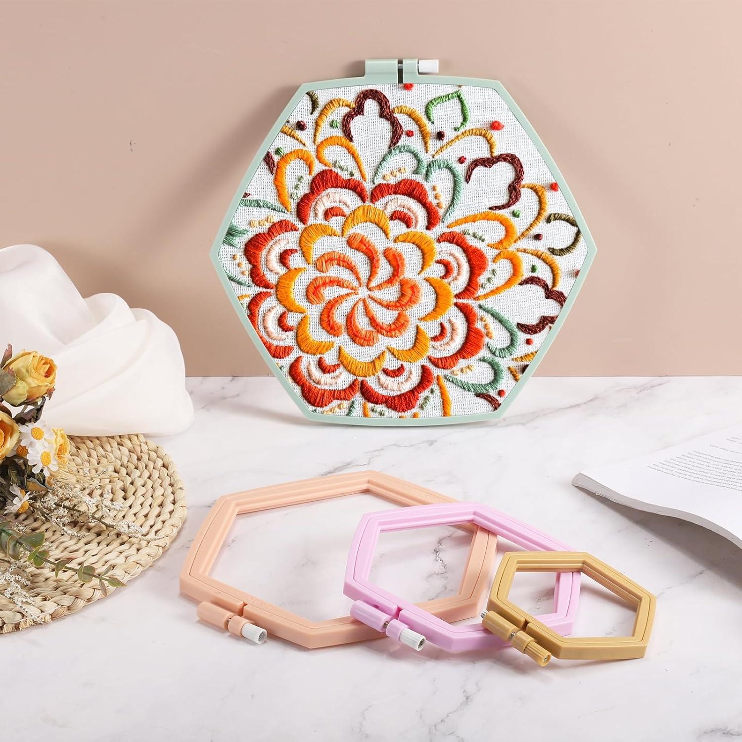 Aros de Bordado Hexagonales PATIKIL 3 Piezas 26x24 cm Caqui