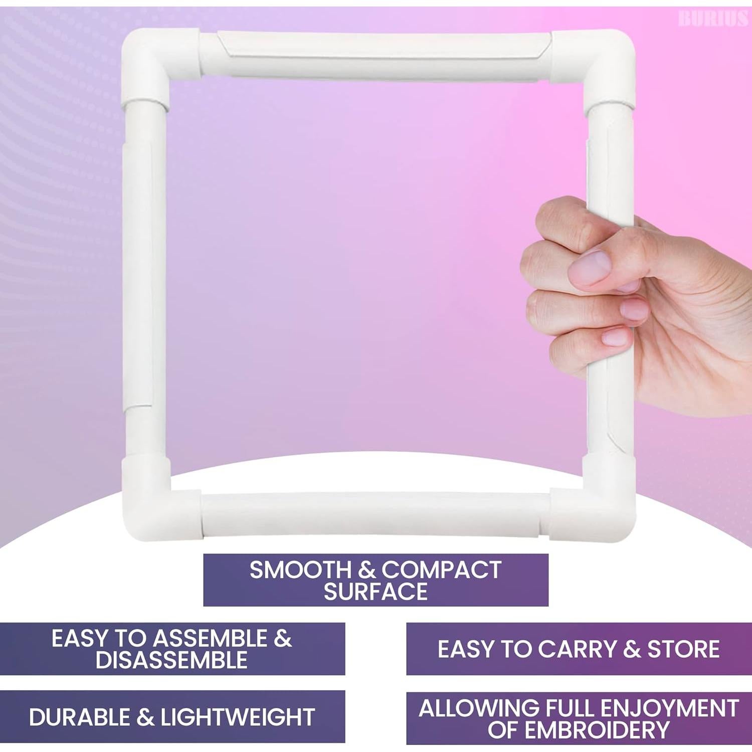 Aro de Bordado Cuadrado BURIUS 27.94 cm Blanco Reutilizable