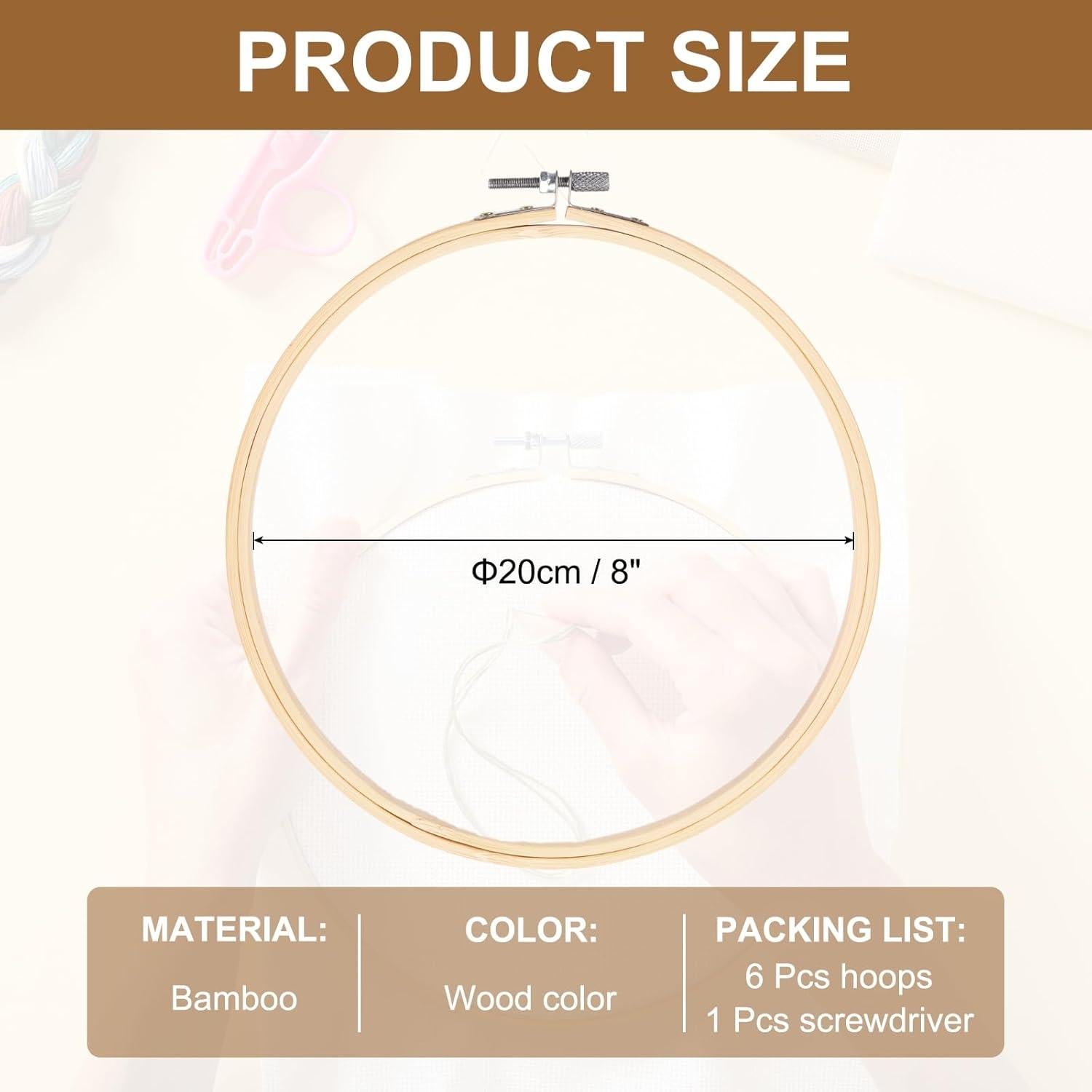 Aros de Bordado PATIKIL 20cm de Bambú - 6 Piezas con Destornillador