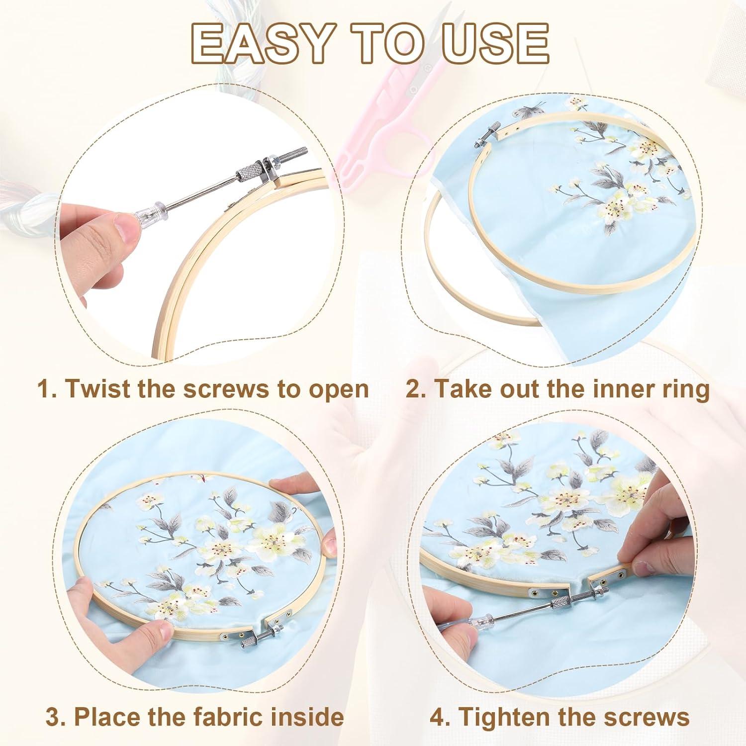 Aros de Bordado PATIKIL 20cm de Bambú - 6 Piezas con Destornillador