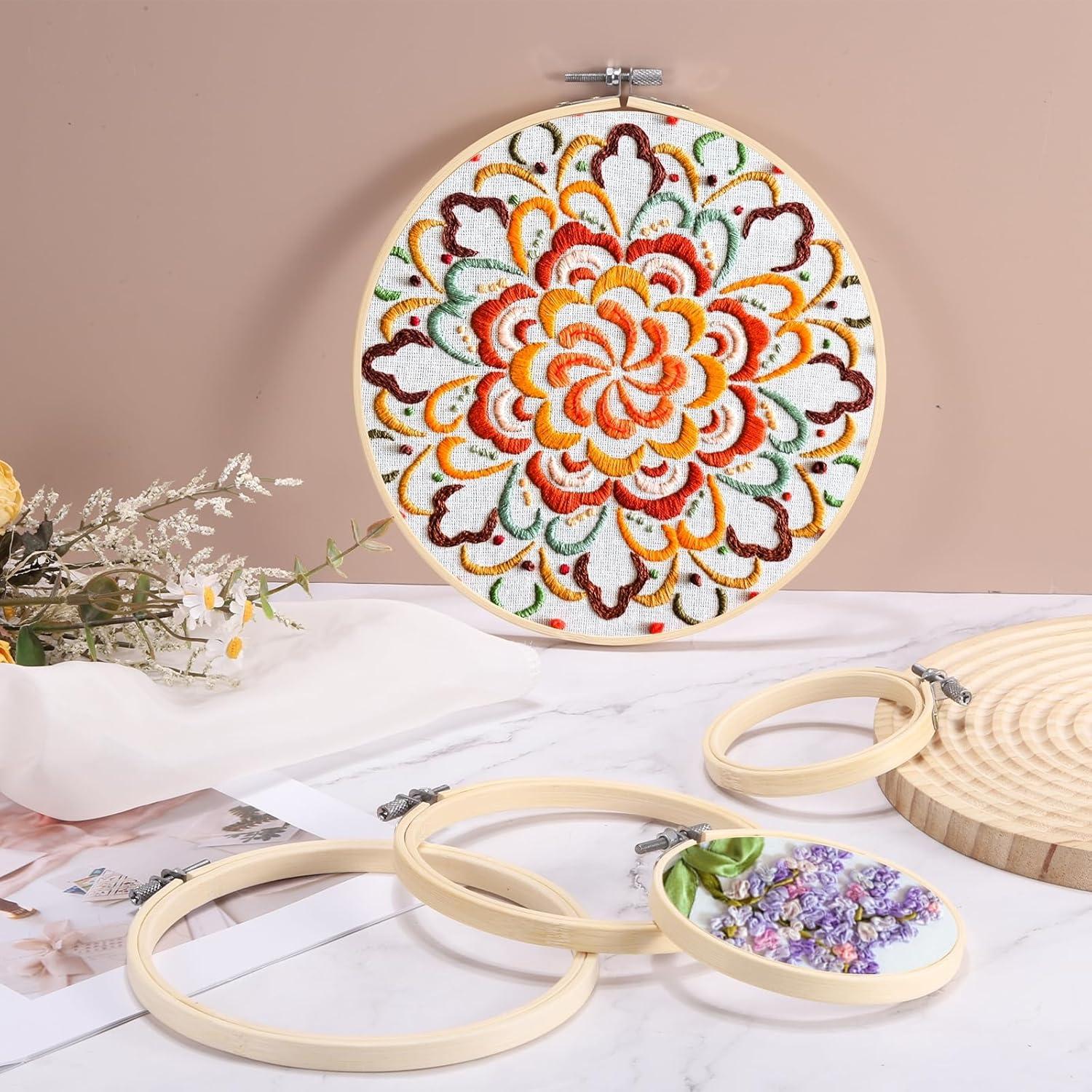 Aros de Bordado PATIKIL 20cm de Bambú - 6 Piezas con Destornillador