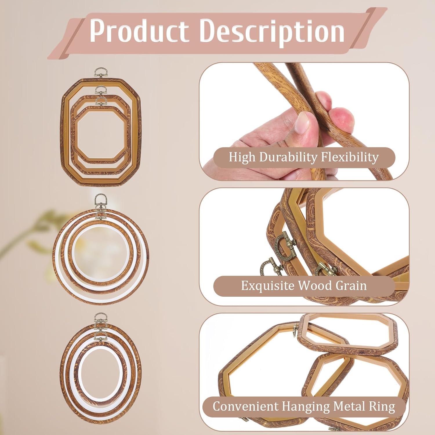 9 Aros de Bordado Imitación Madera Josojoou - Varios Tamaños