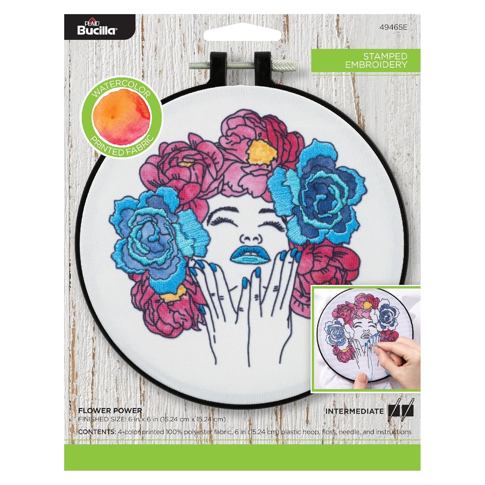 Kit de Bordado Estampado Acuarela Bucilla 6" Poder Floral