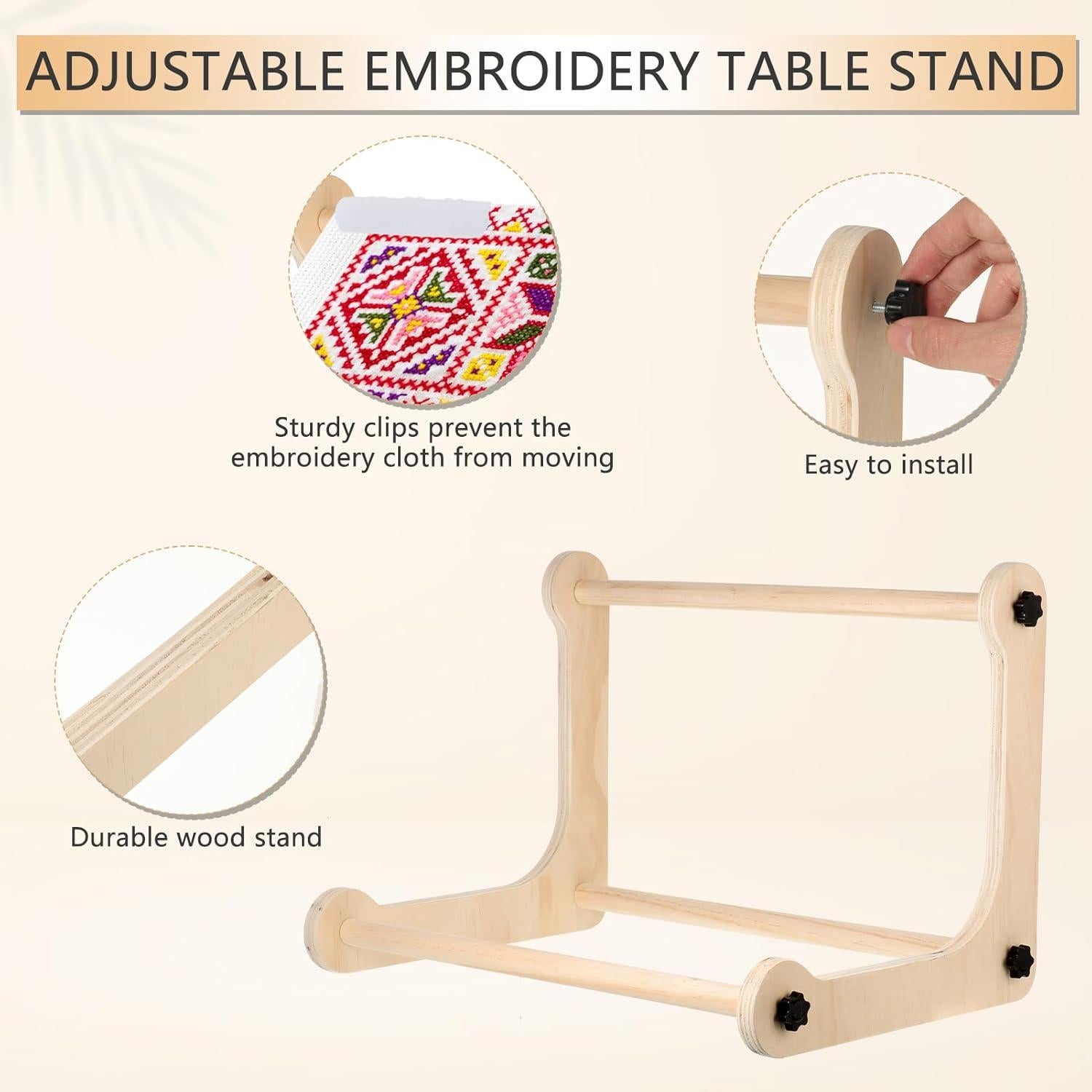 Adjustable Embroidery Table Stand,Cross Stitch Hoop Stand,Wood Embroidery Holder,Cross Stitch Frame for Lap or Table Top Cross Stitch or Tapestry Needlepoint Embroidery,2 Sizes Rod ( 11.8" and15.75)