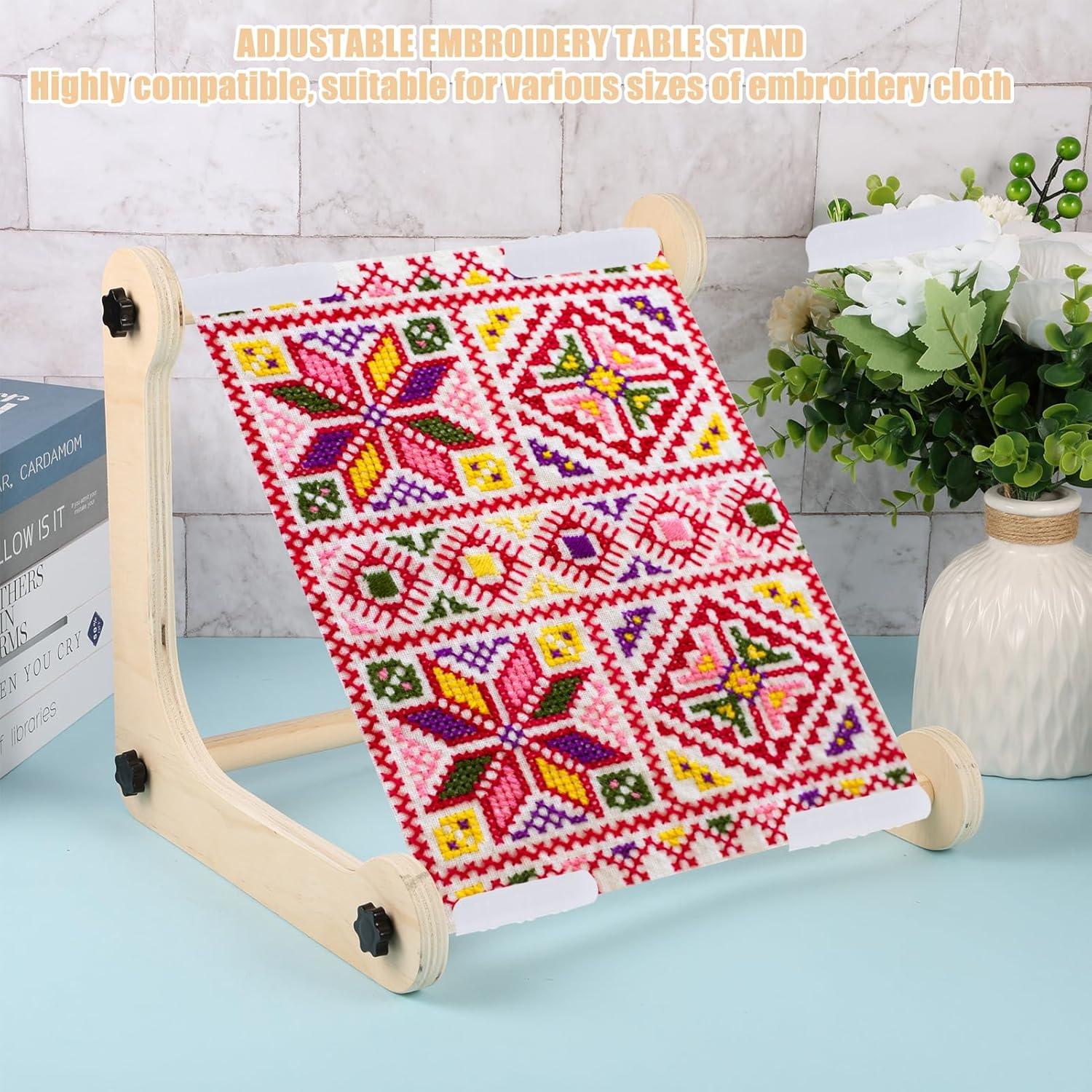 Adjustable Embroidery Table Stand,Cross Stitch Hoop Stand,Wood Embroidery Holder,Cross Stitch Frame for Lap or Table Top Cross Stitch or Tapestry Needlepoint Embroidery,2 Sizes Rod ( 11.8" and15.75)