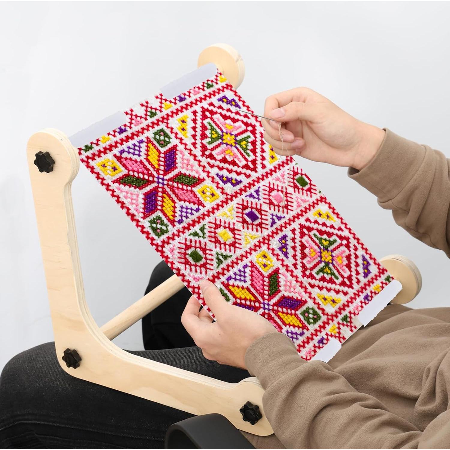 Adjustable Embroidery Table Stand,Cross Stitch Hoop Stand,Wood Embroidery Holder,Cross Stitch Frame for Lap or Table Top Cross Stitch or Tapestry Needlepoint Embroidery,2 Sizes Rod ( 11.8" and15.75)