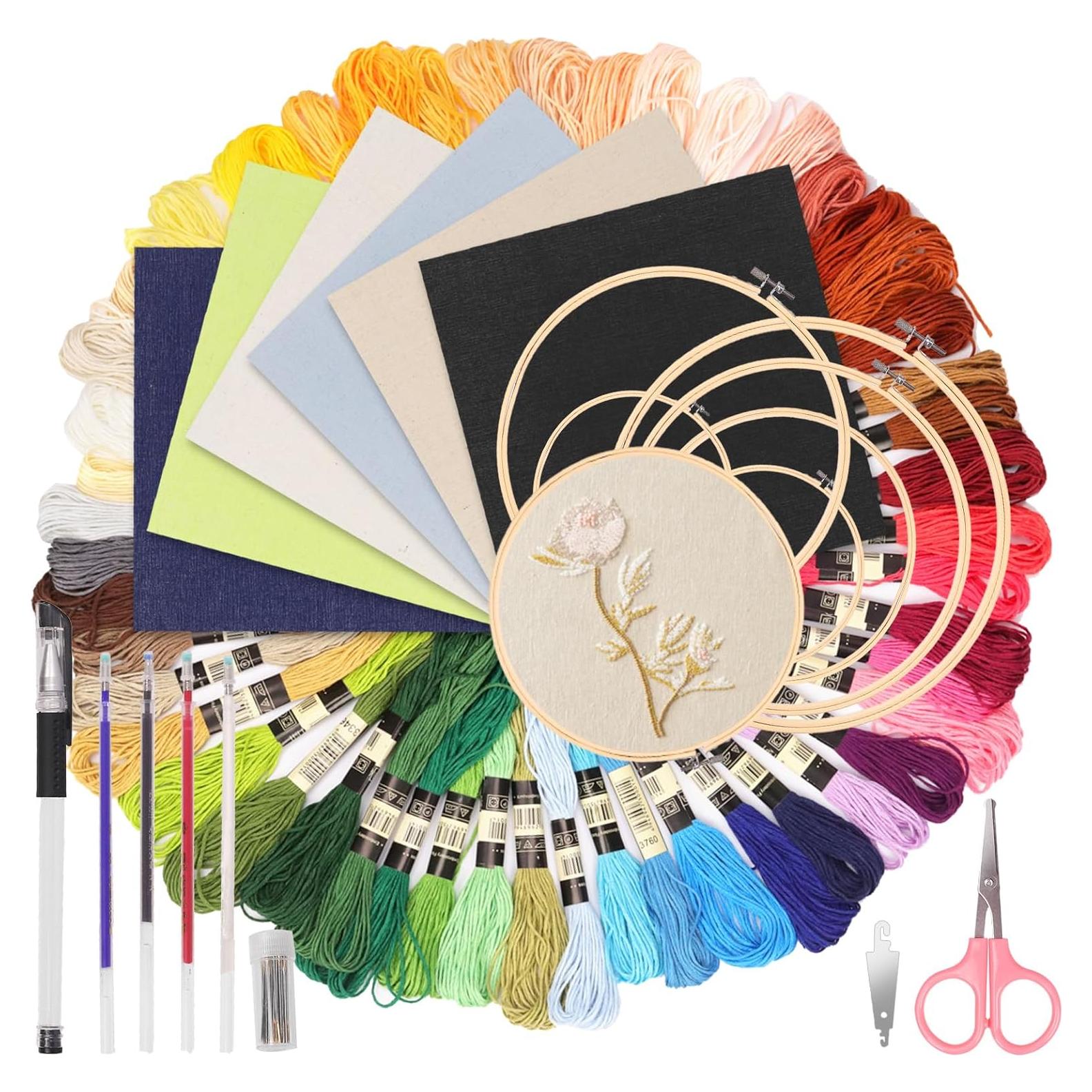 Kit de Bordado Swpeet 21 Piezas con Tela de Lino y Hilo