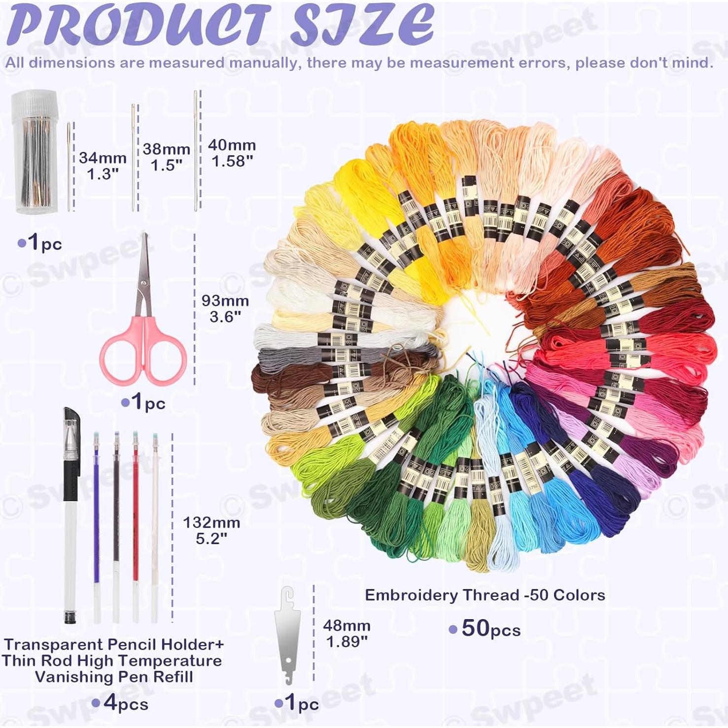 Kit de Bordado Swpeet 21 Piezas con Tela de Lino y Hilo