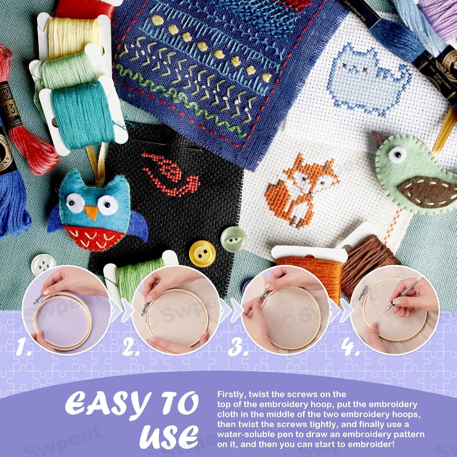 Kit de Bordado Swpeet 21 Piezas con Tela de Lino y Hilo