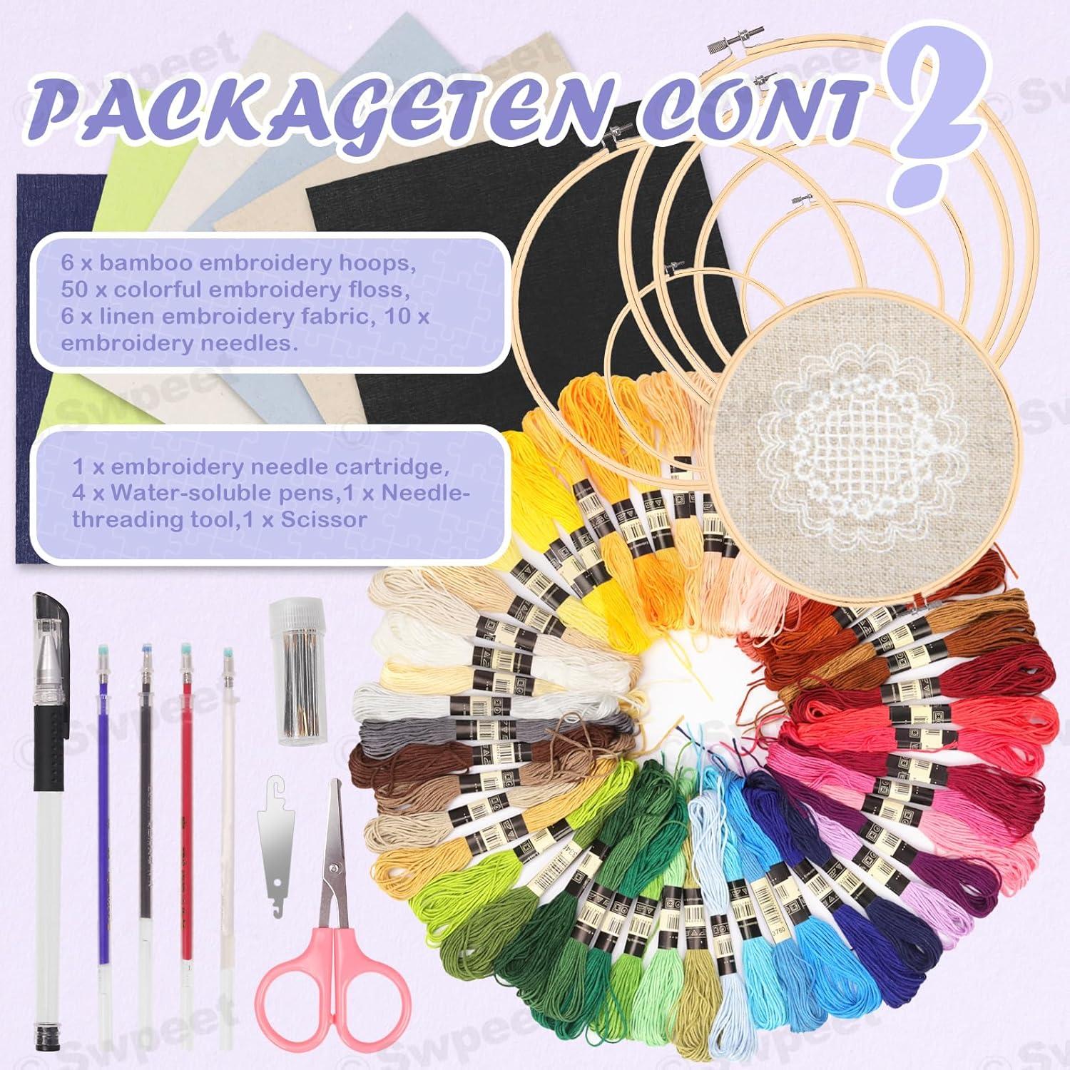 Kit de Bordado Swpeet 21 Piezas con Tela de Lino y Hilo