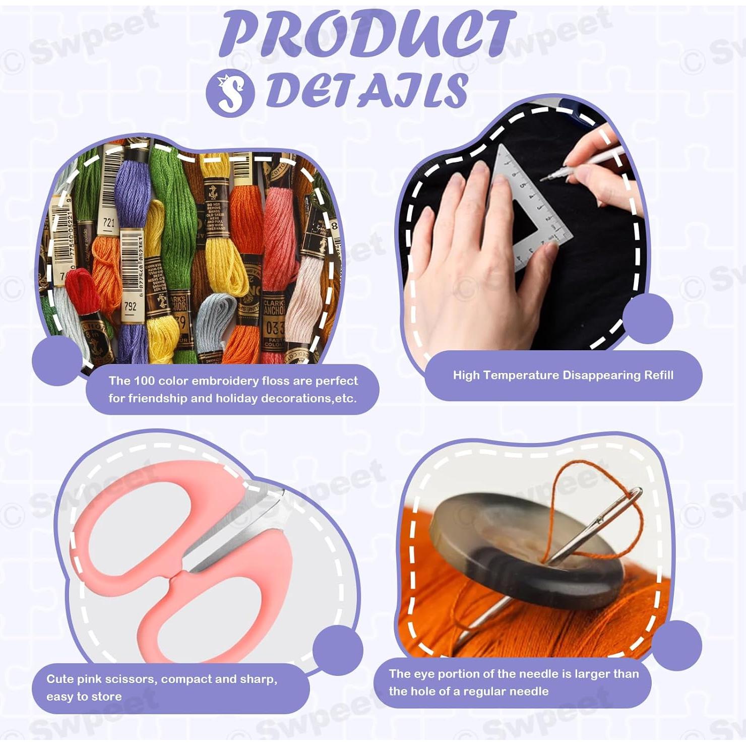 Kit de Bordado Swpeet 21 Piezas con Tela de Lino y Hilo
