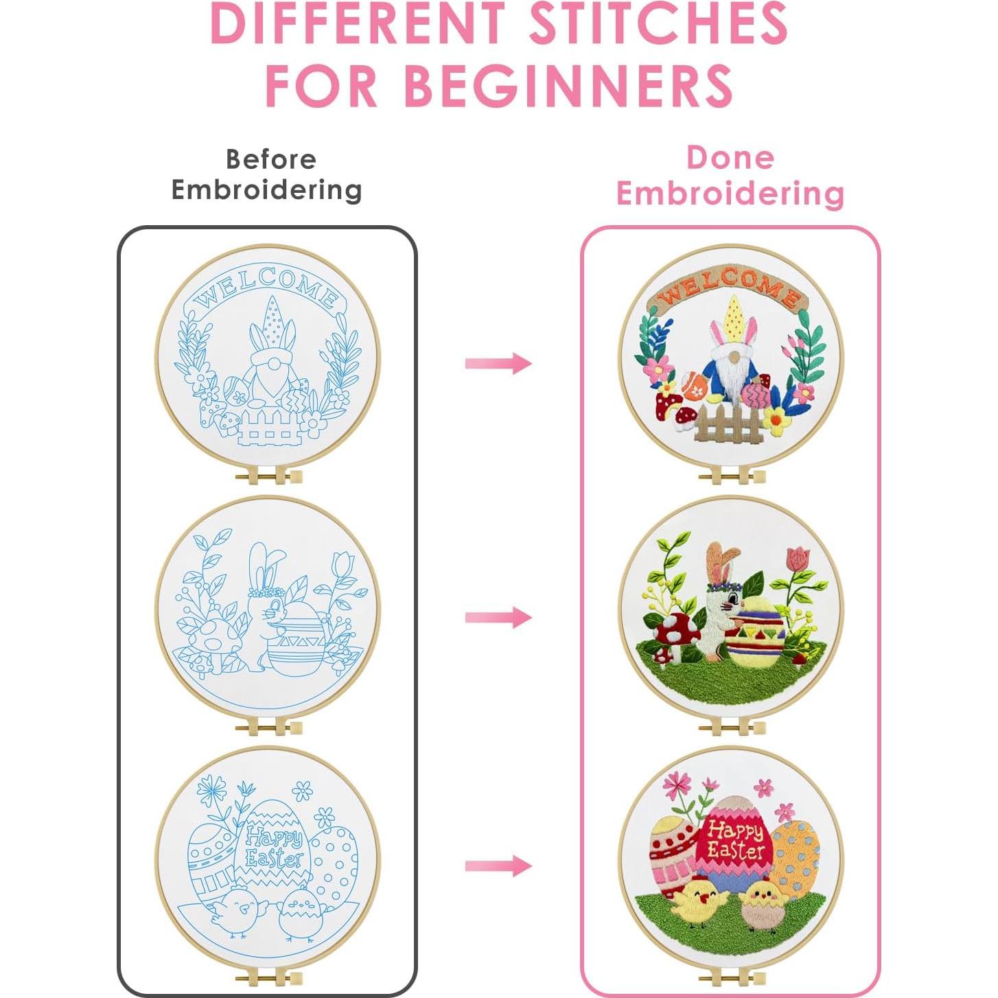 Kit de Bordado TINDTOP para Adultos - 3 Piezas con Aro y Hilos