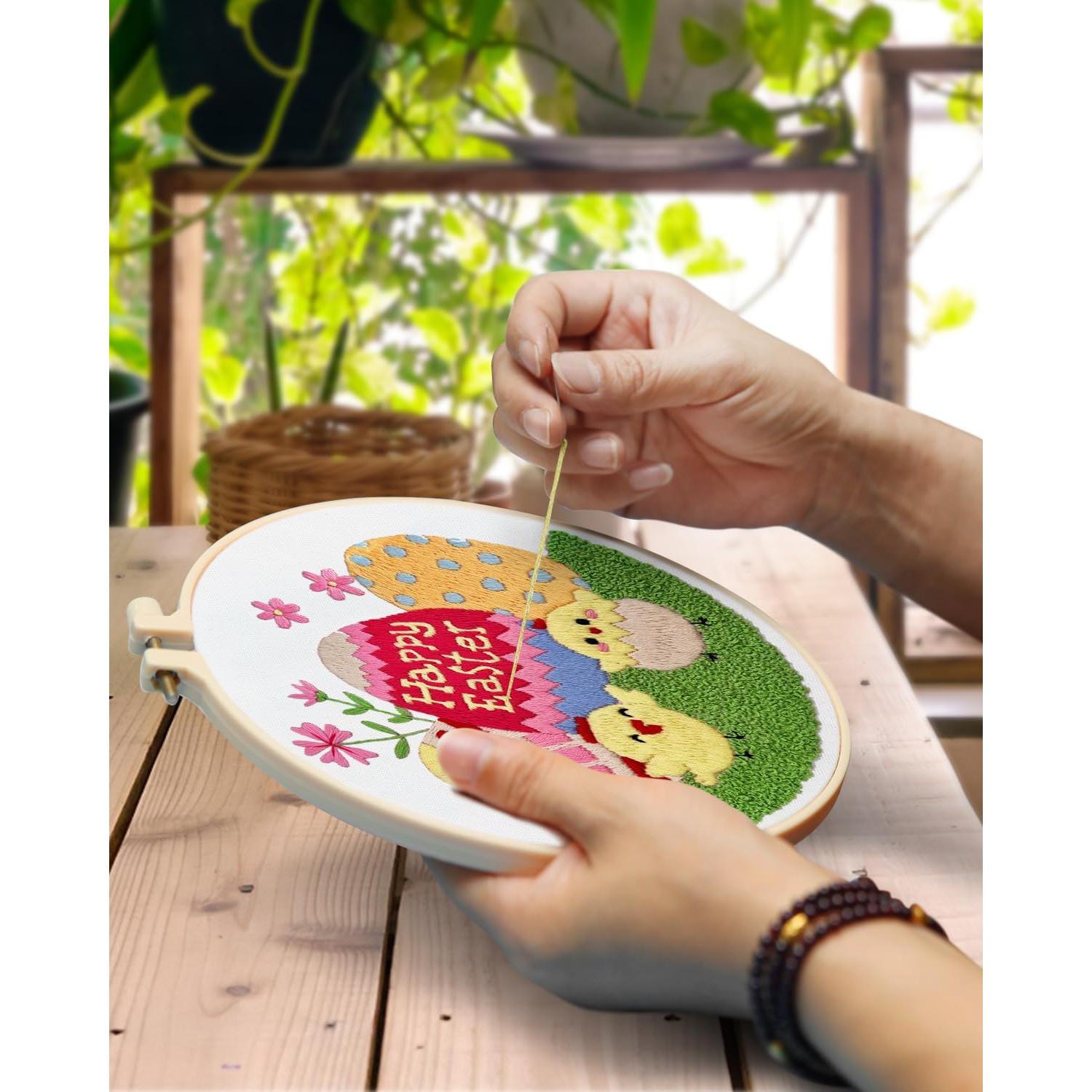 Kit de Bordado TINDTOP para Adultos - 3 Piezas con Aro y Hilos