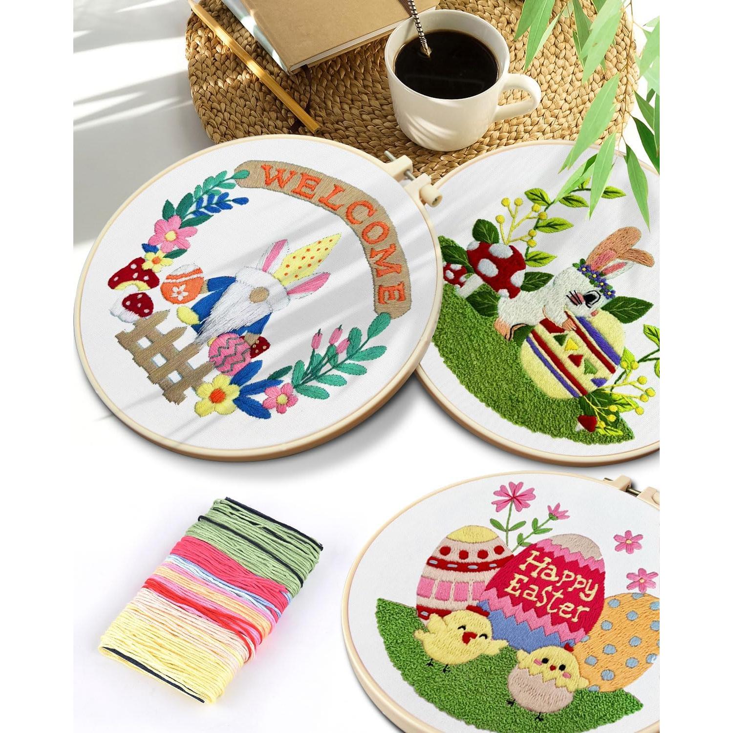 Kit de Bordado TINDTOP para Adultos - 3 Piezas con Aro y Hilos