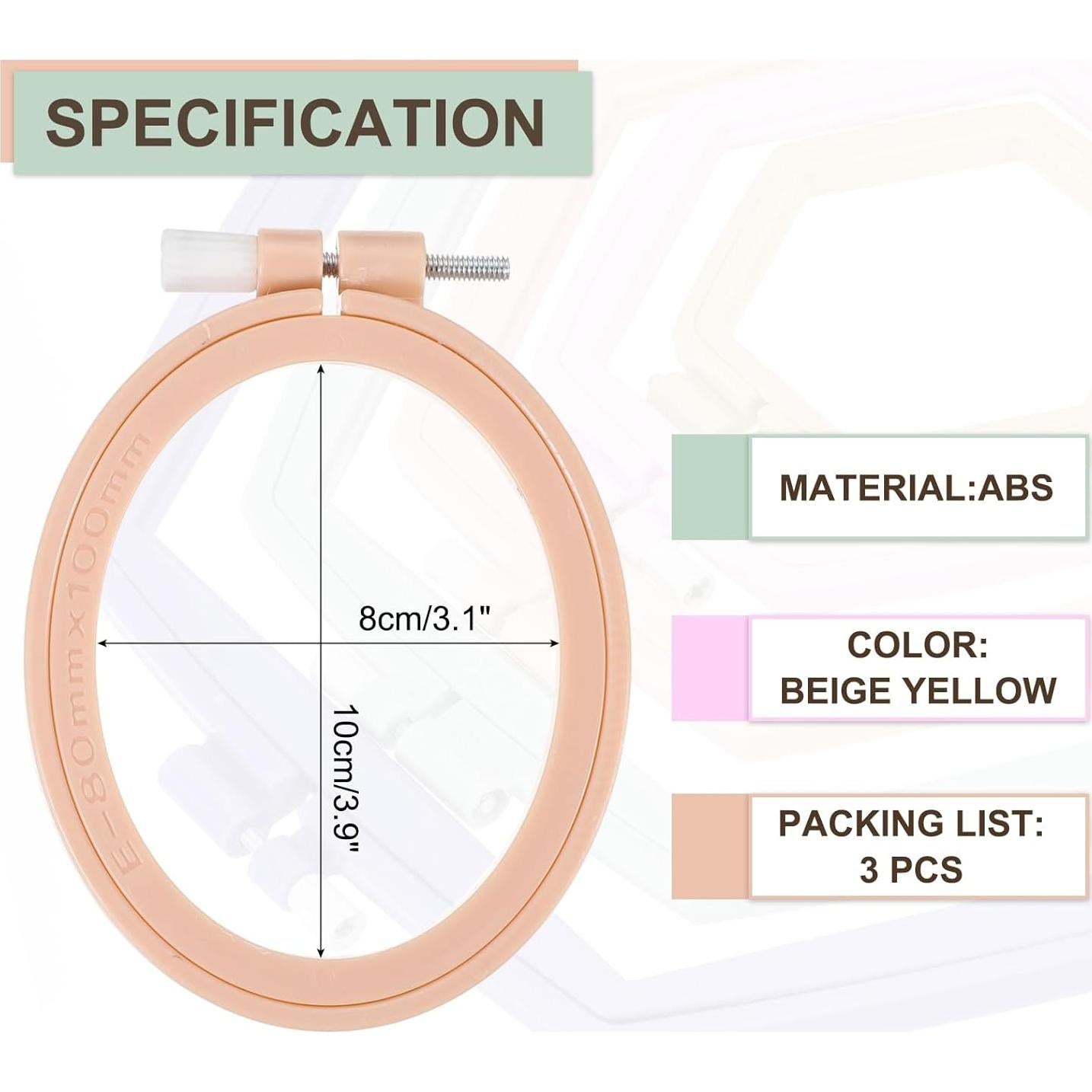 Aros de Bordado Ovalados PATIKIL 3 Piezas 7.87x9.91cm ABS