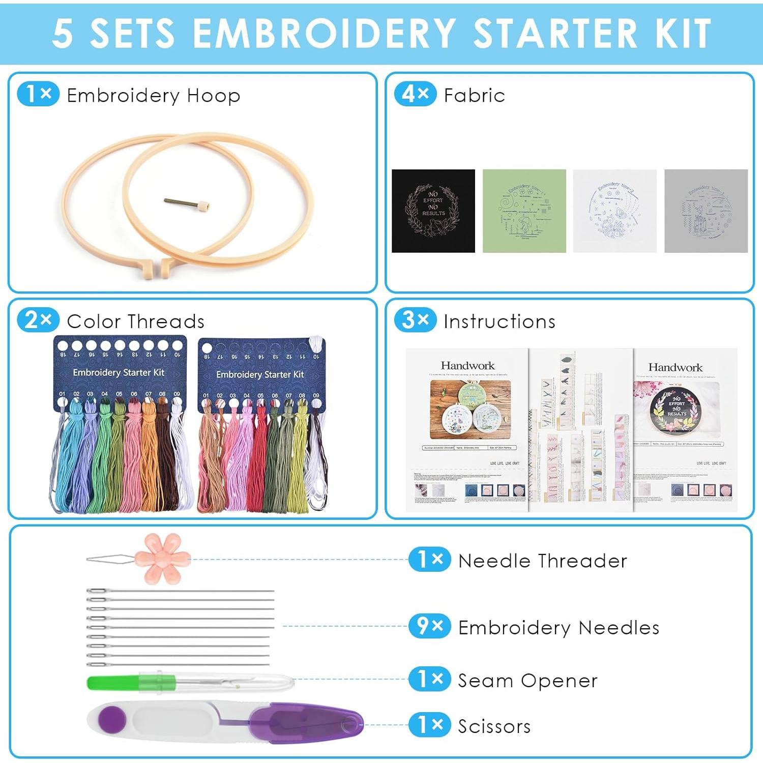 Kit de Bordado para Principiantes ERKOON con 5 Patrones y Herramientas