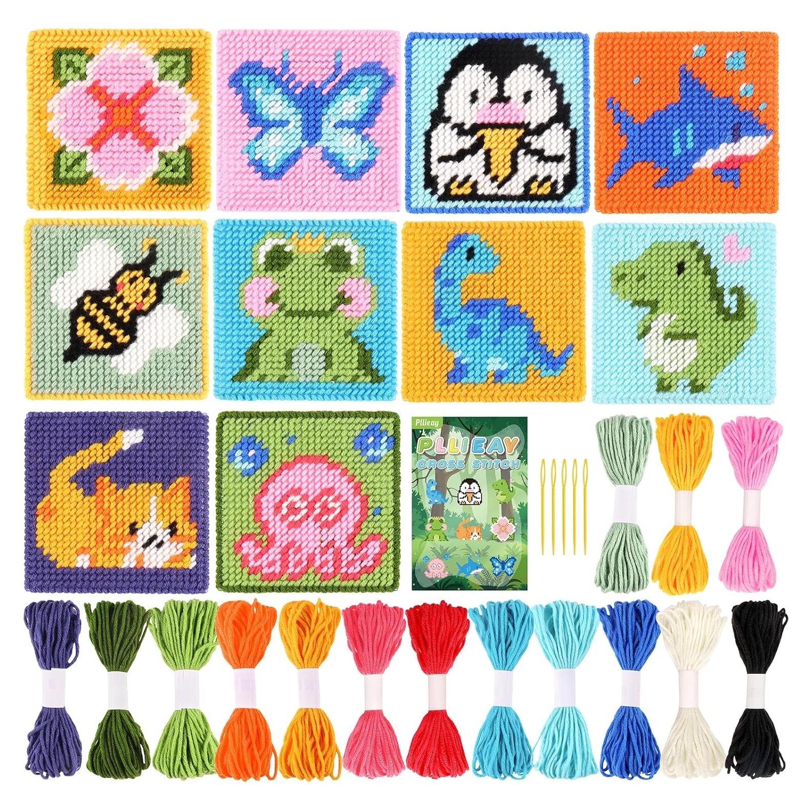 Kit de Punto de Cruz Pllieay para Niños 10 en 1 con Instrucciones