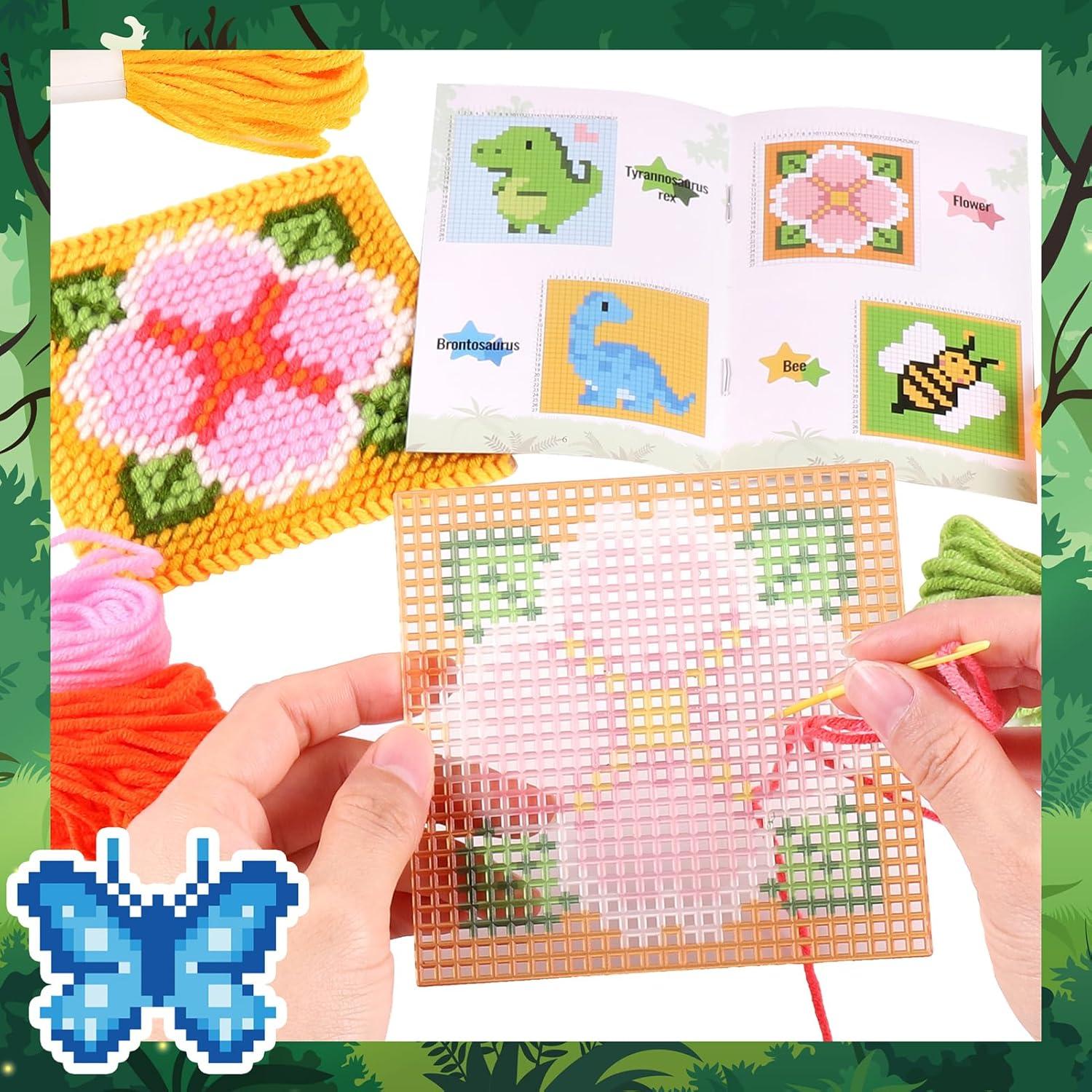 Kit de Punto de Cruz Pllieay para Niños 10 en 1 con Instrucciones