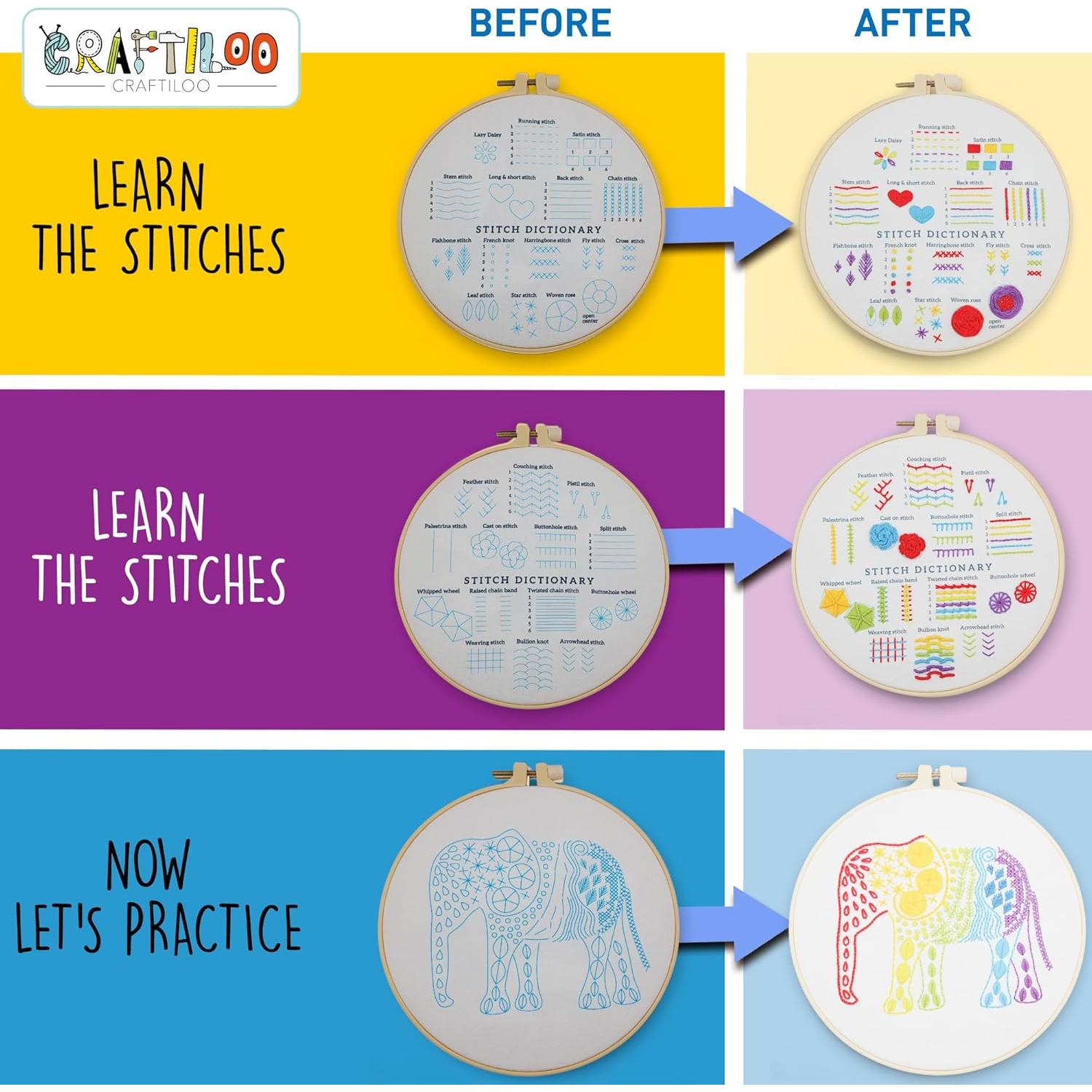 Kit de Bordado Craftiloo Elefante para Principiantes 20cm