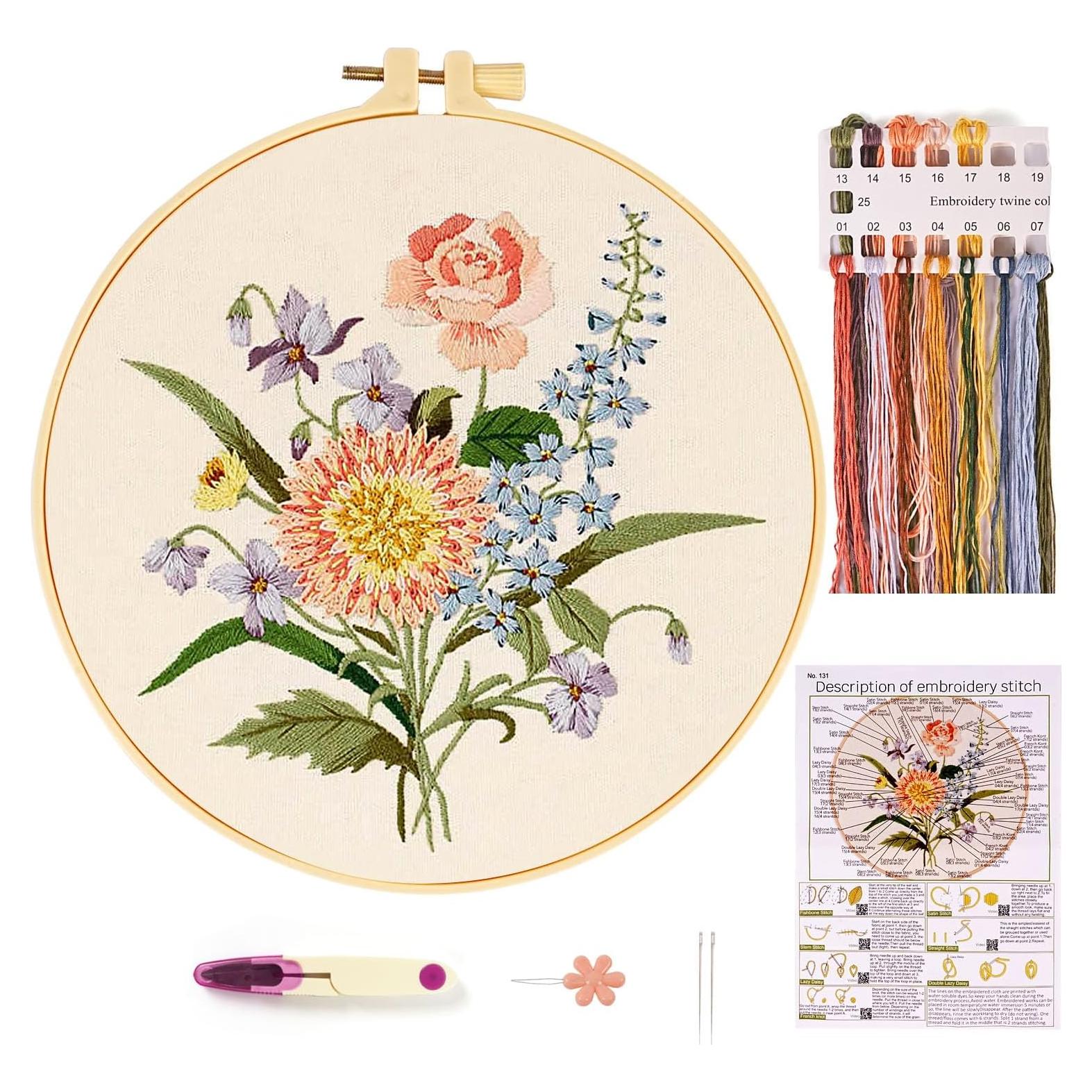 Kit de Bordado Floral MAMUNU para Principiantes - Manualidades DIY