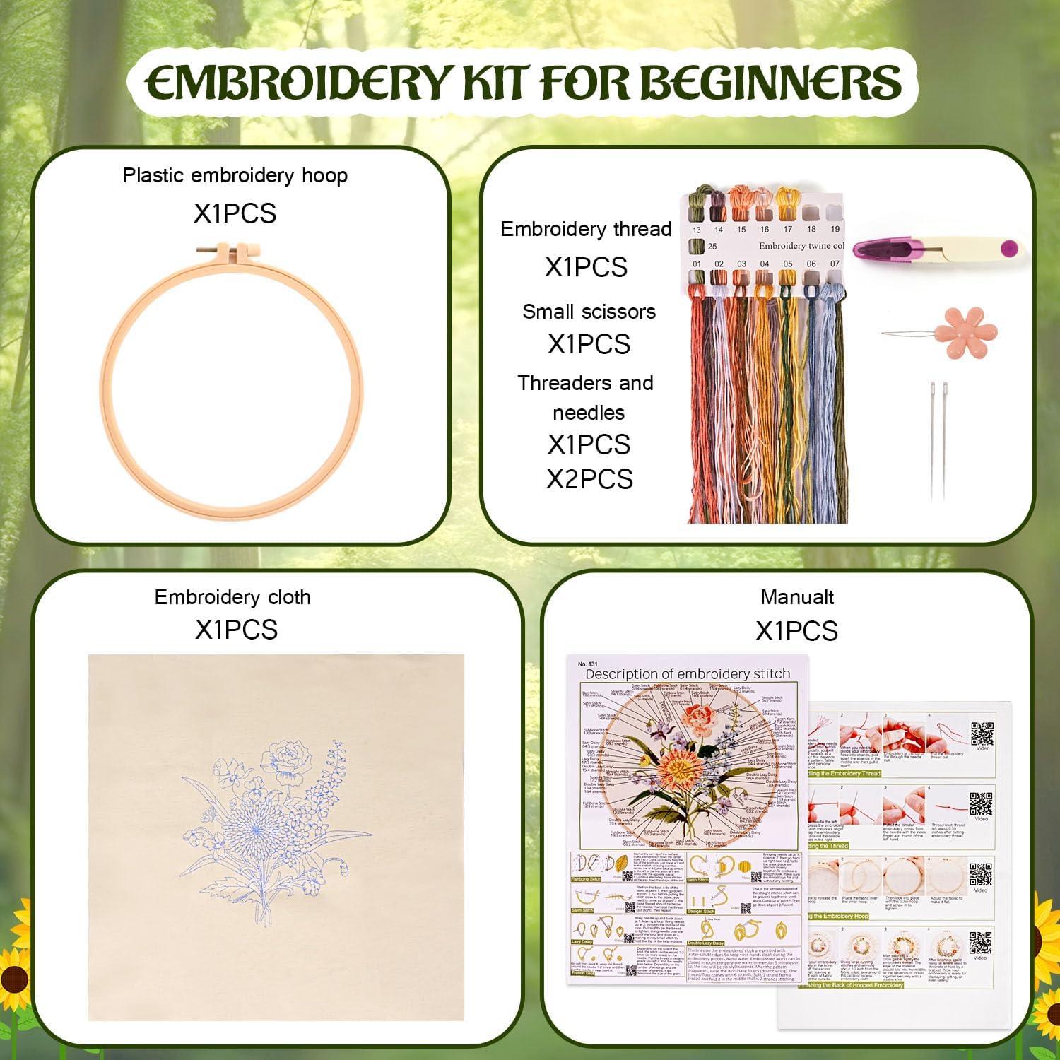 Kit de Bordado Floral MAMUNU para Principiantes - Manualidades DIY