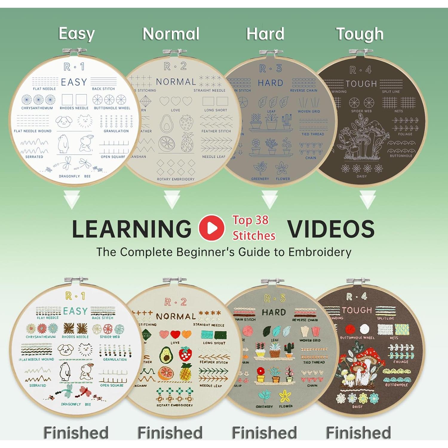 Kit de Bordado para Principiantes Cyanfour - 4 Etapas, 42 Piezas