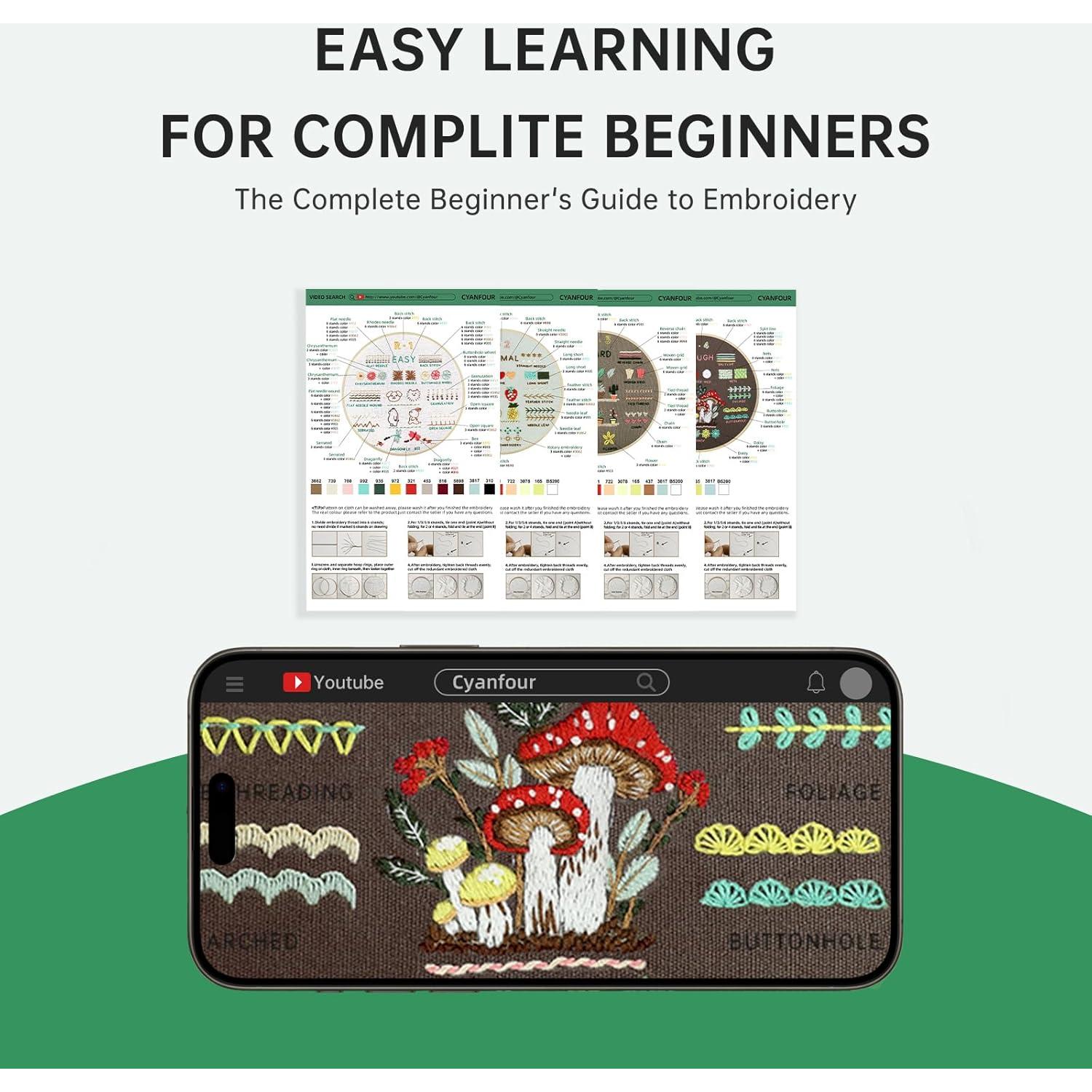 Kit de Bordado para Principiantes Cyanfour - 4 Etapas, 42 Piezas