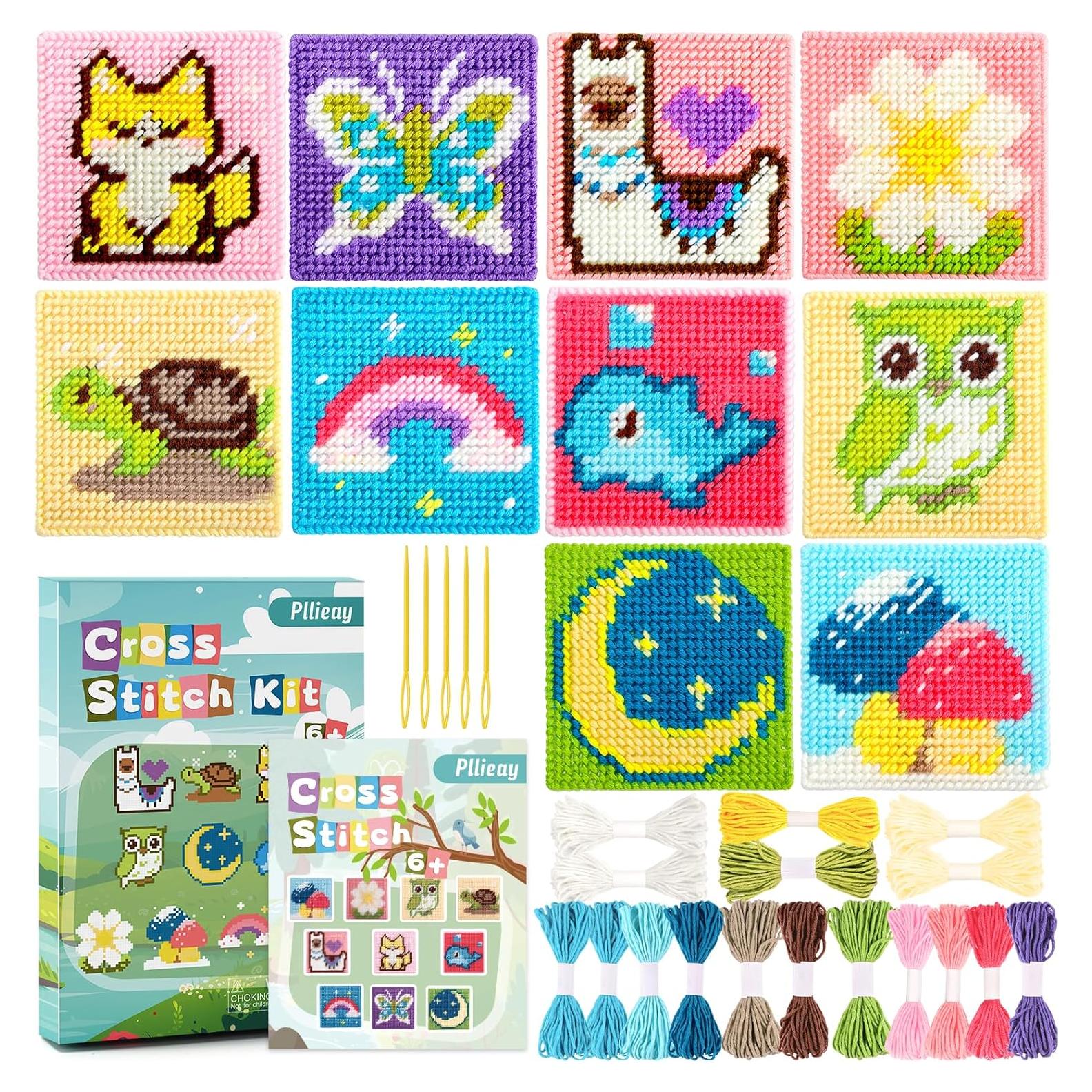 Kit de Bordado de Punto de Cruz Pllieay 10 en 1 para Niños