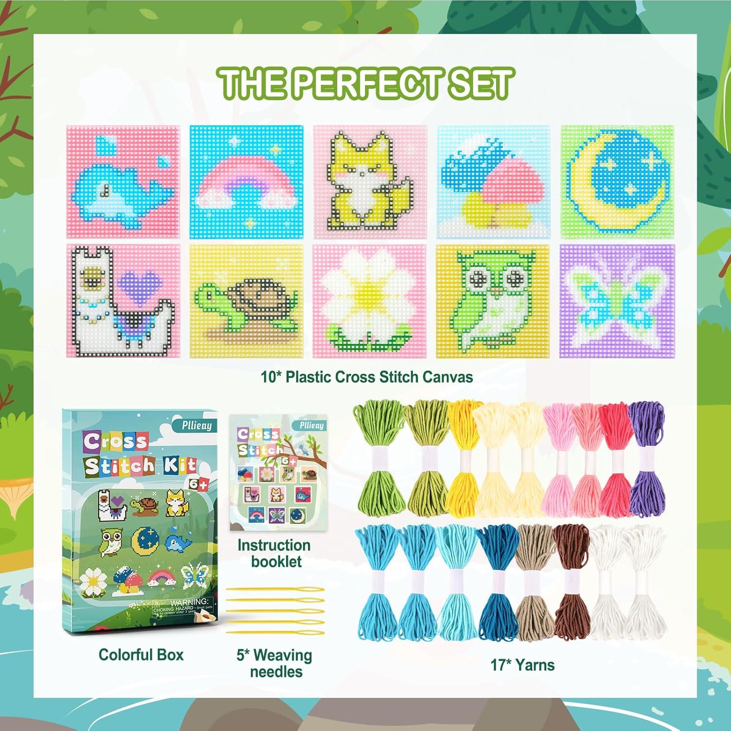 Kit de Bordado de Punto de Cruz Pllieay 10 en 1 para Niños