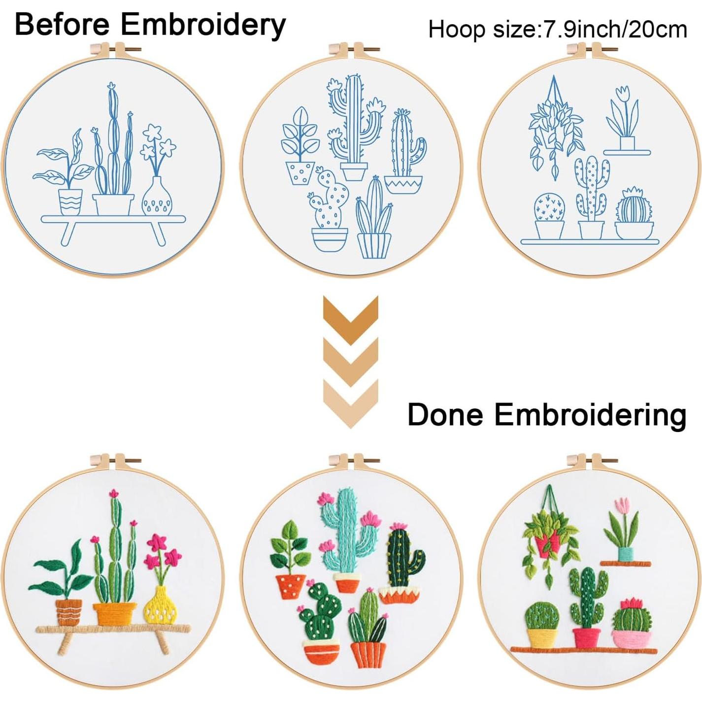 Kit de Bordado de Cactus Louise Maelys para Principiantes - 3 Piezas