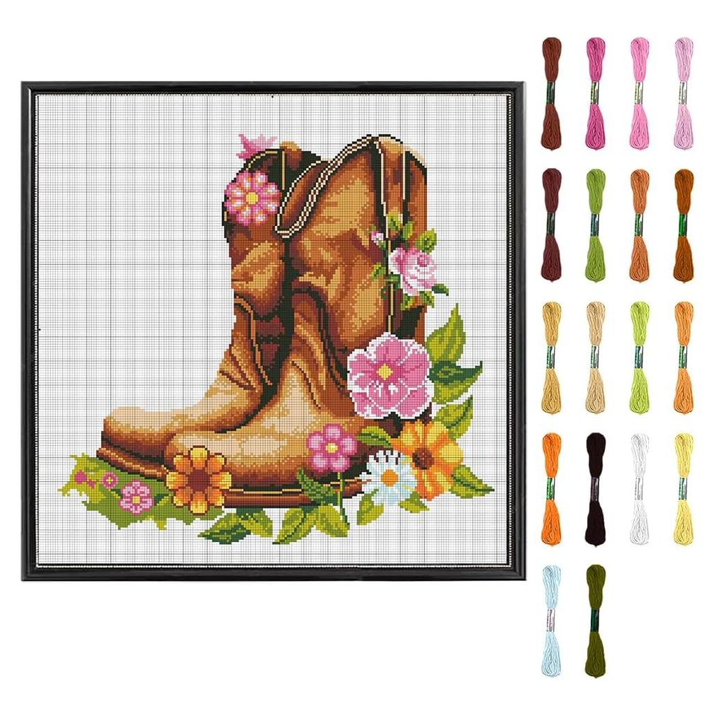 Kit de Punto Cruz FREEBLOSS Floral 17x22 cm para Principiantes