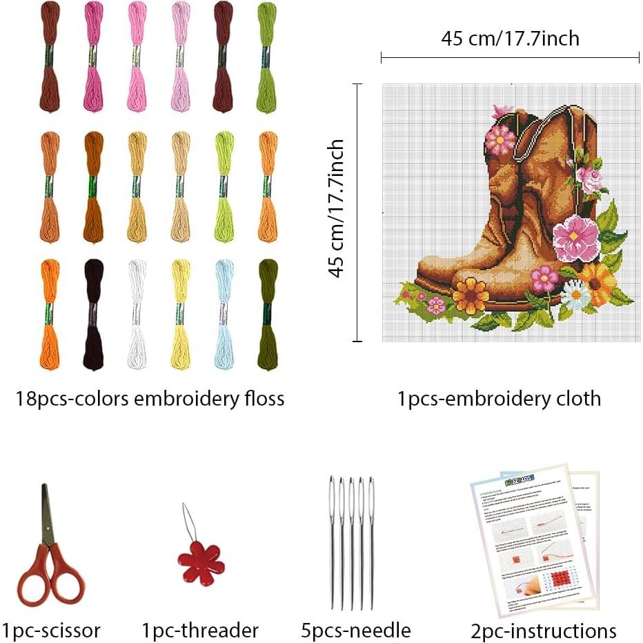 Kit de Punto Cruz FREEBLOSS Floral 17x22 cm para Principiantes