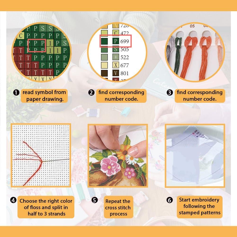 Kit de Punto Cruz FREEBLOSS Floral 17x22 cm para Principiantes