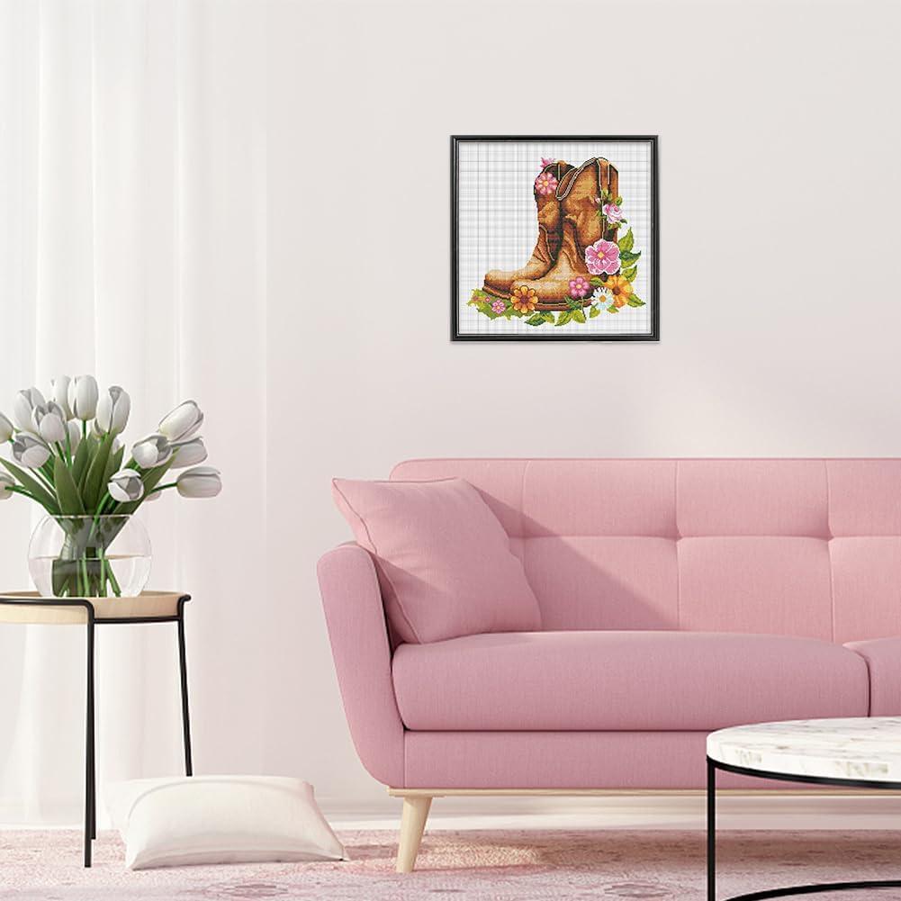 Kit de Punto Cruz FREEBLOSS Floral 17x22 cm para Principiantes