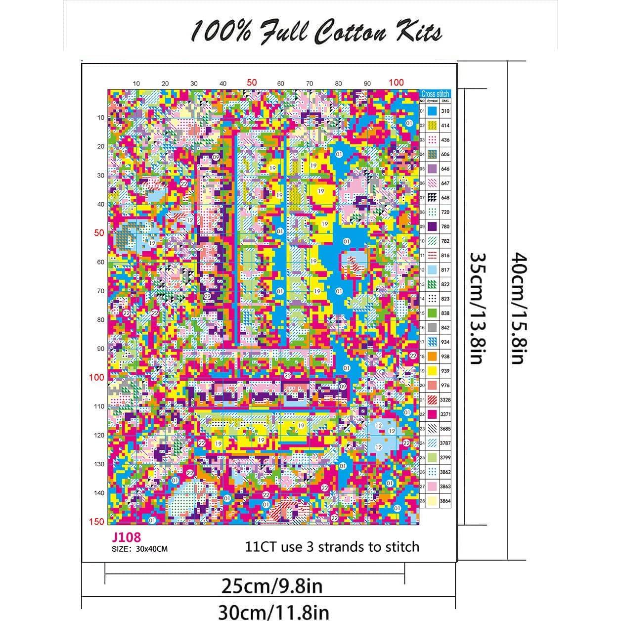 Kit de Bordado a Punto de Cruz WUSARPLY 11CT Flores 30x40.6cm
